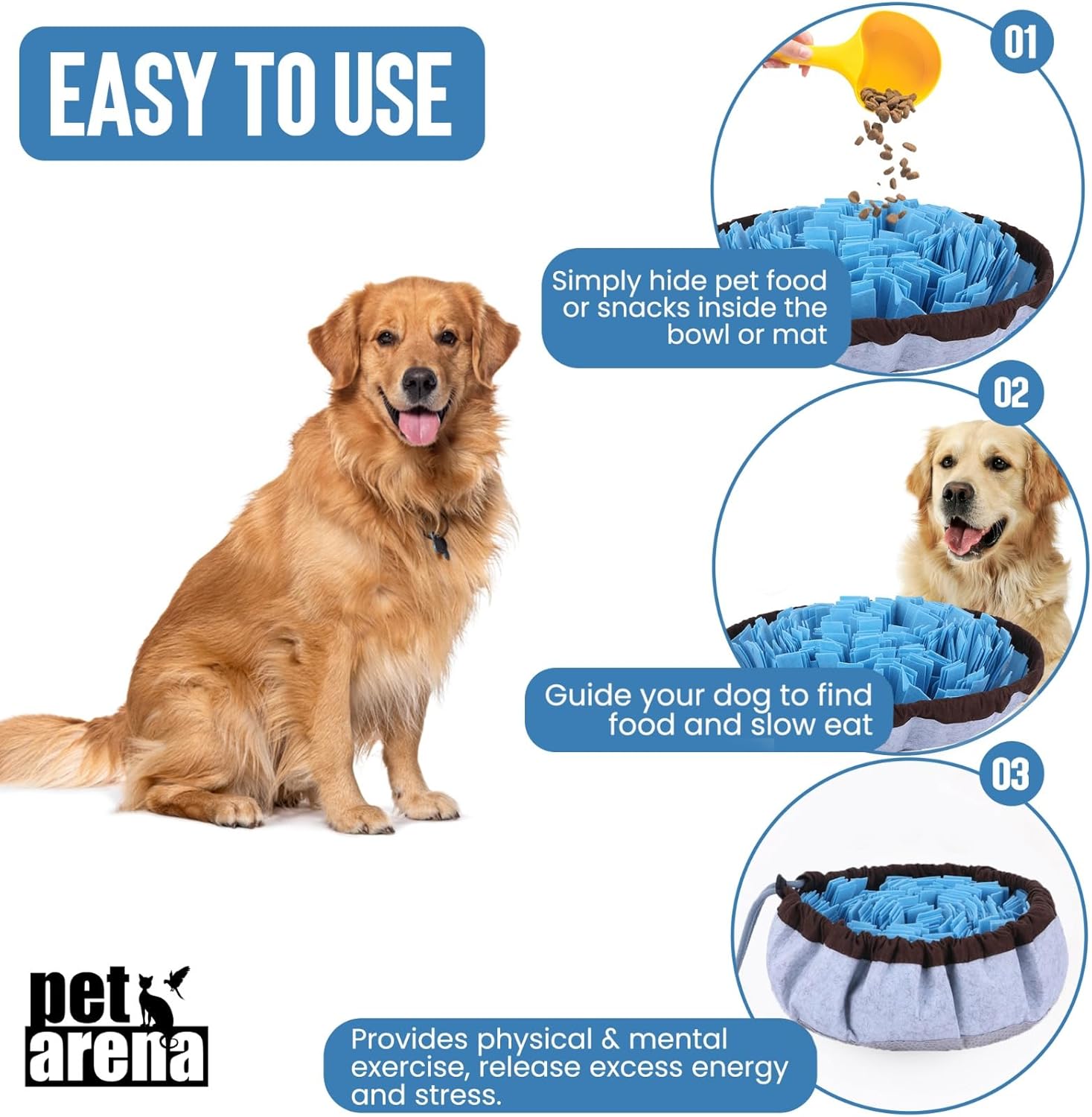PET ARENA Snuffle Mat for Dogs - Adjustable Interactive Puzzle Toy for Large & Small Breed Slow Feeder for Mental Stimulation & Stress Relief Encourages Natural Foraging Ideal for Indoor & Outdoor Use - Happypetzone.online - Image 2