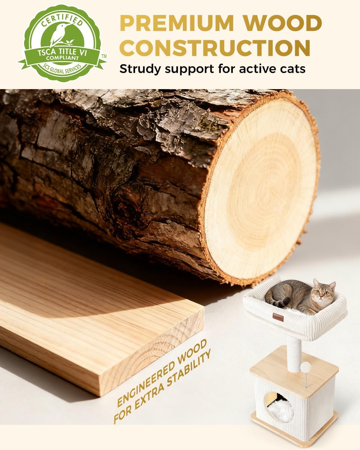 Modern Cat Tree for Indoor Cats, Nordic Loft Style, Cat Tower for Kitten with Sisal Scratching Posts, Soft Padded Beds & Cozy Condos, Floor-Mounted for Kittens & Adult Cats - Happypetzone.online - Image 4