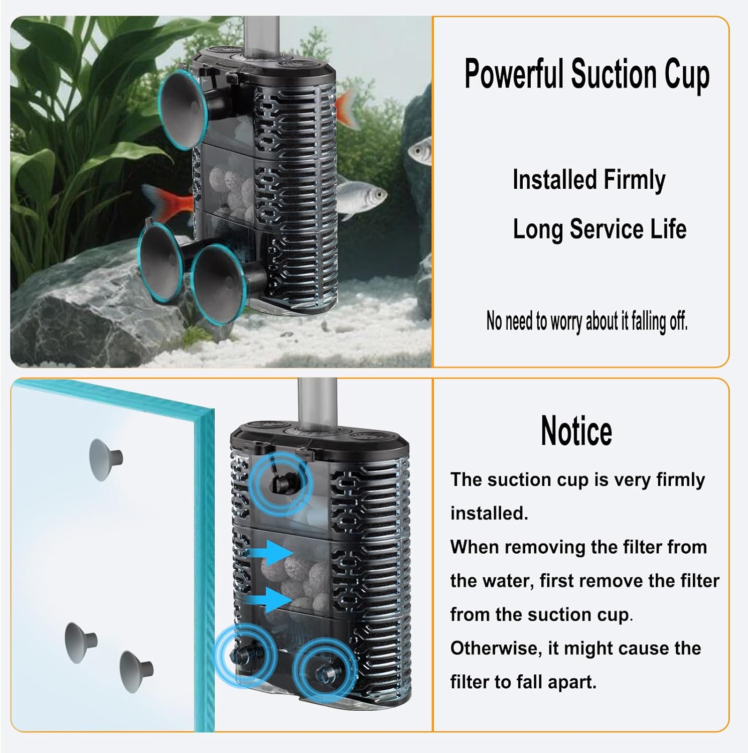 Carefree Fish Aquarium Small Sponge Filter for 3~15Gal Fish Tank Quiet for Saltwater and Freshwater with Biochemical Filtration Balls and Biochemical Filtration Sponge - Happypetzone.online - Image 5