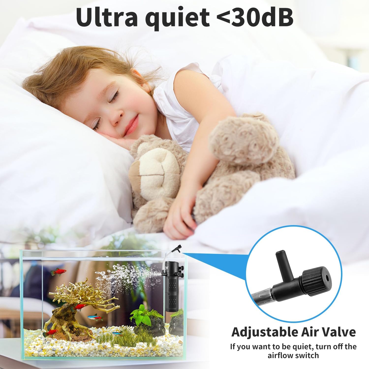 Aquarium Filter, Fish Tank Filter 4-in-1 for 30-80 Gallon Tanks, Submersible Internal Filter with Wave-Maker, Oxygenation & Adjustable Air Flow for Freshwater/Saltwater/Turtle Tanks (12W) - Happypetzone.online - Image 6