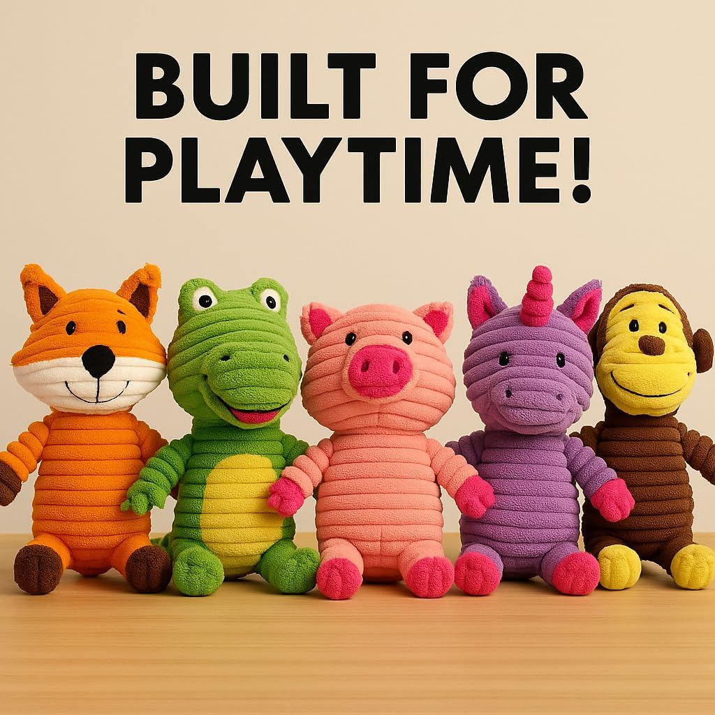Jalousie Plush Toys Assortment Value Bundle Puppy Pet Mutt Squeak Toy for Medium Large Dogs (5 Pack Corduroy) - Happypetzone.online - Image 7