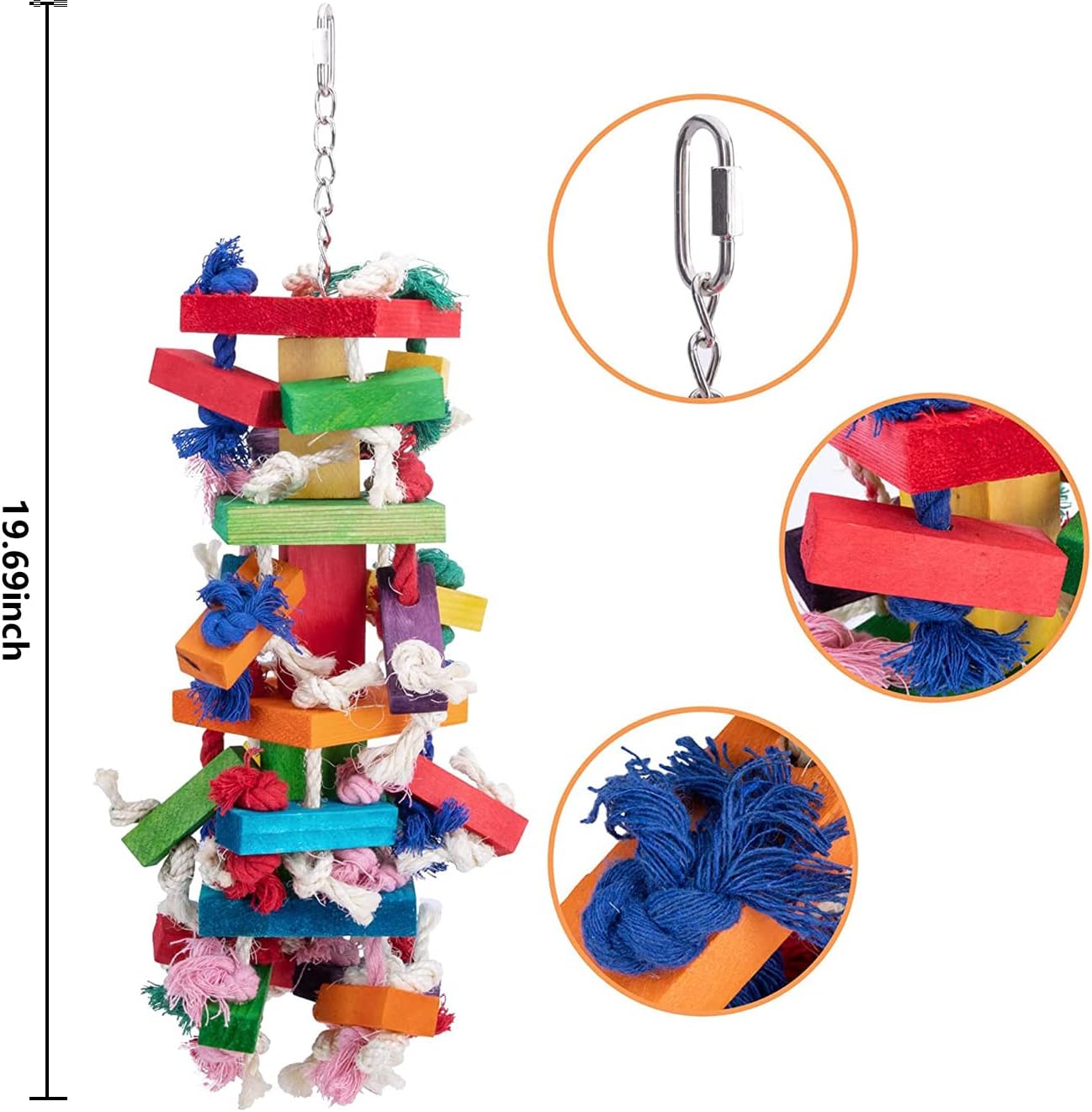 Deloky Bird Block Knots Tearing Toy- 19.7 inch Multicolored Natural Wooden Parrot Chewing Toy Suggested for Macaws cokatoos, African Grey and a Variety of Amazon Parrots. (Large Size) - Happypetzone.online - Image 2