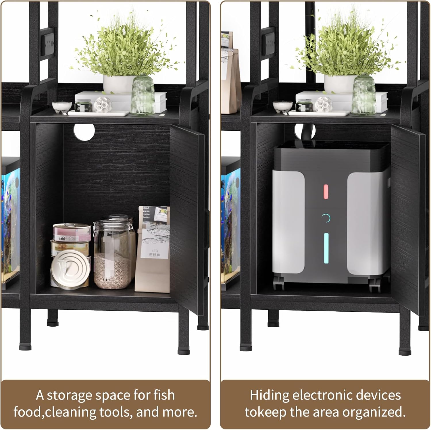 40 Gallon Fish Tank Stand with Power Outlet, Heavy Duty 3-Tier Aquarium Stand,Reptile Terrarium Stand with Storage Cabinet, 36.8"×18.5" Metal Sturdy Steel Frame, 750lbs Capacity, Black - Happypetzone.online - Image 5