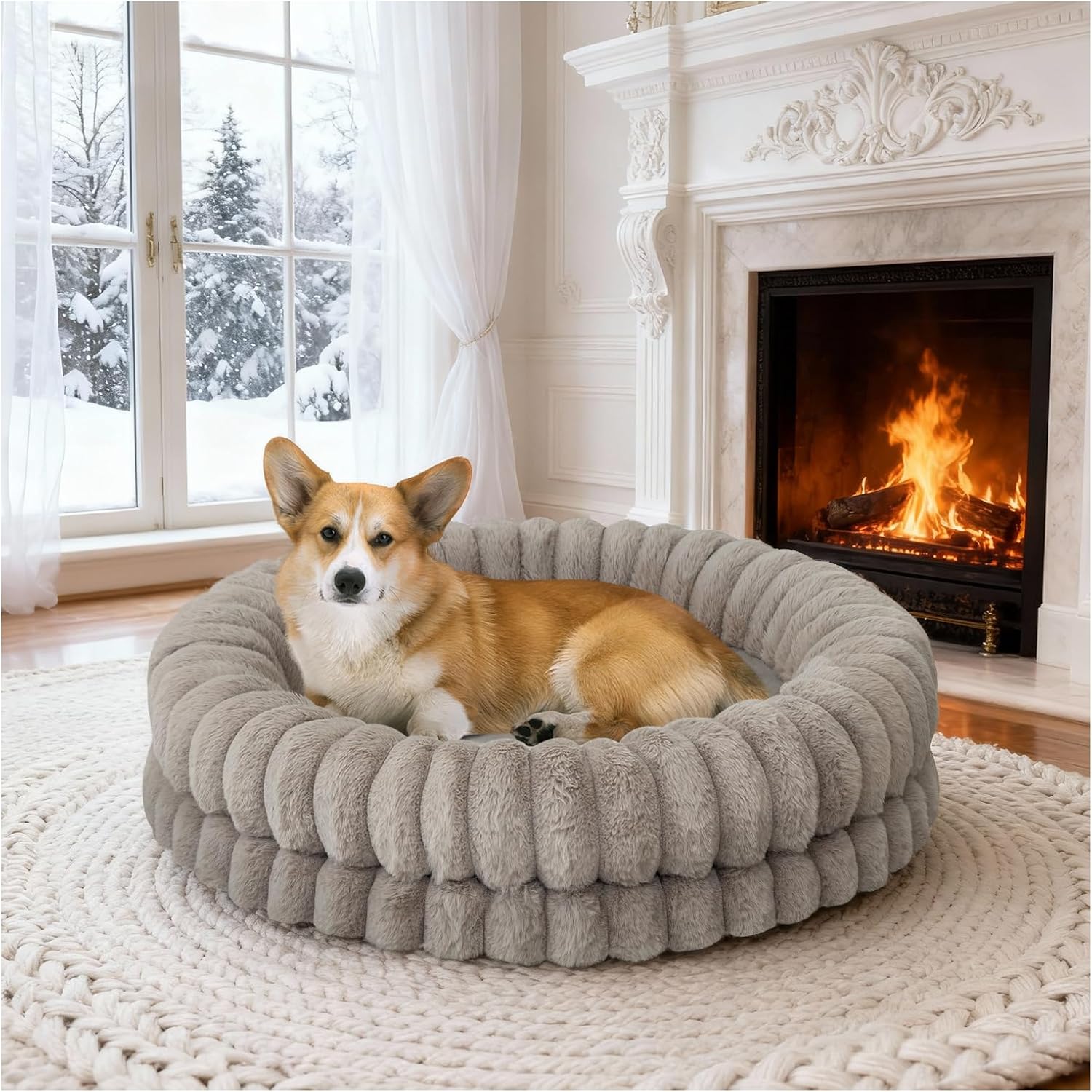BALANCE Luxury Donut Dog Bed, 30 Inches Round Dog Bed Medium Size Dogs Washable, Orthopedic Calming Dogs Bed for Pets with Anti-Slip Bottom, Oatmeal - Happypetzone.online - Image 9