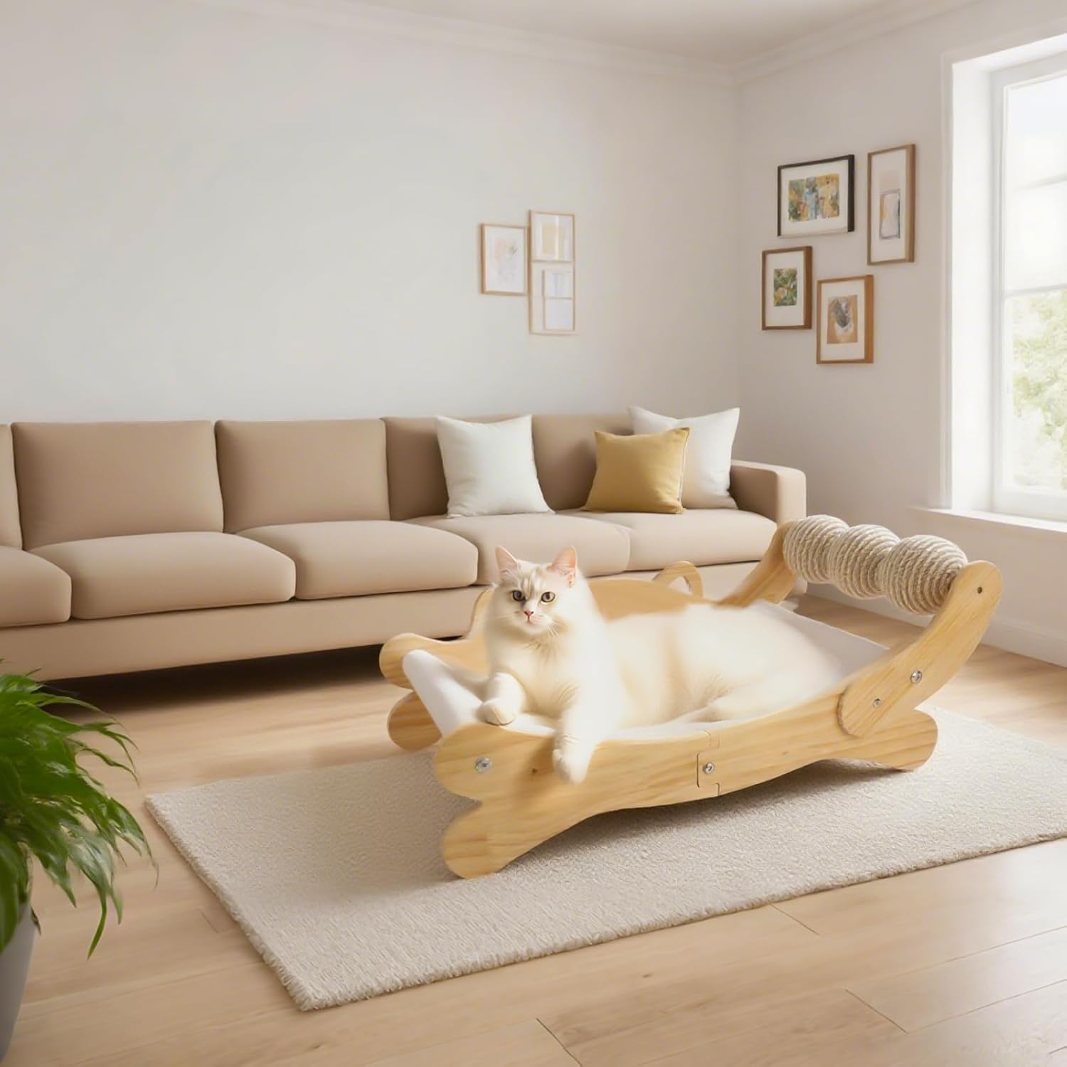 3-in-1 Cat Scratcher Bed for Indoor Cats Sisal Scratcher & Hammock Lounge with Solid Wooden Perch, No-Tip Stable Base for Large Cats, Durable Cat Scratch Pad & Cat Furniture (Easy Assembly) - Happypetzone.online - Image 9