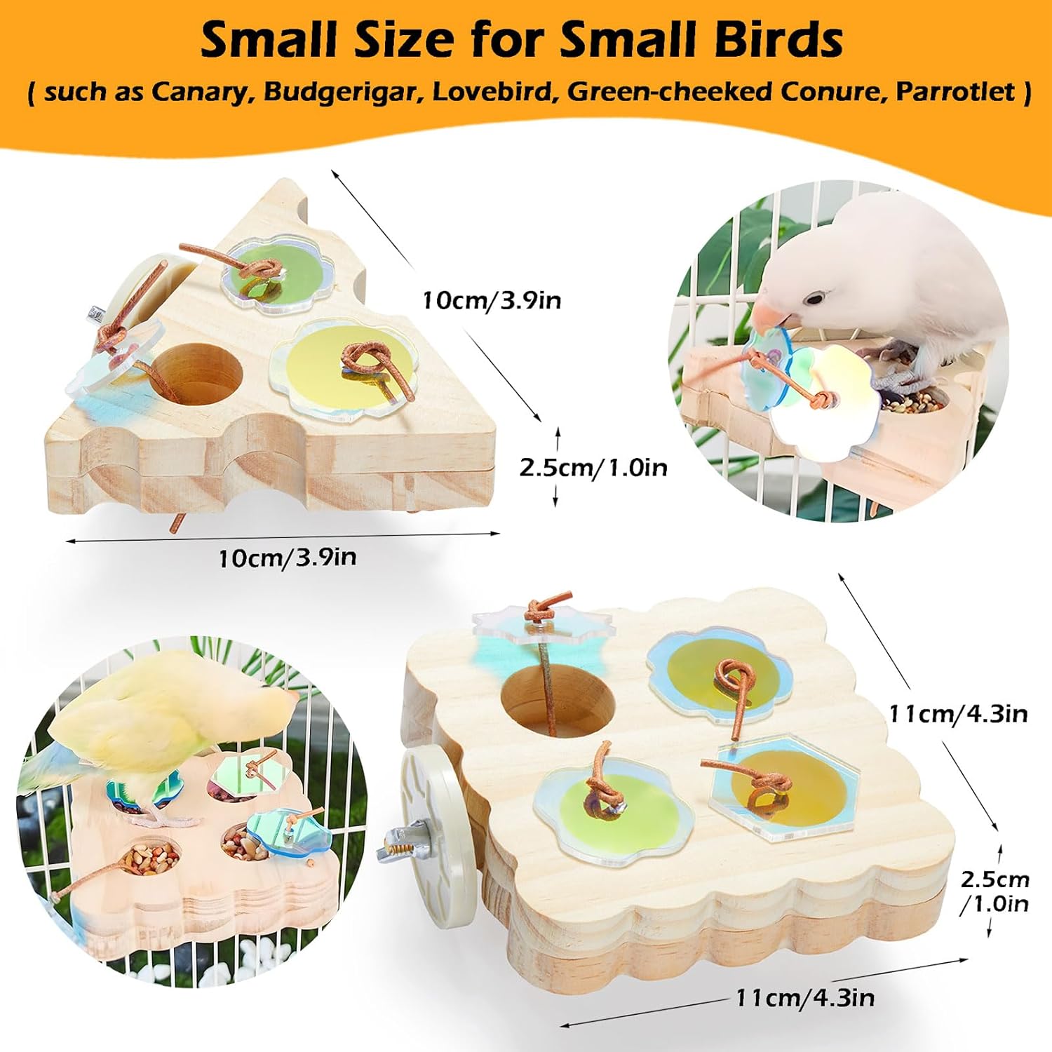 2Pcs Wooden Small Bird Foraging Toys, Interactive Parakeet Foraging Toys for Cage, Bird Enrichment Toys for Conure Slow Feeder, Budgie Cage Toy Puzzle, Parrot Toys for Small Sized Birds - Happypetzone.online - Image 2
