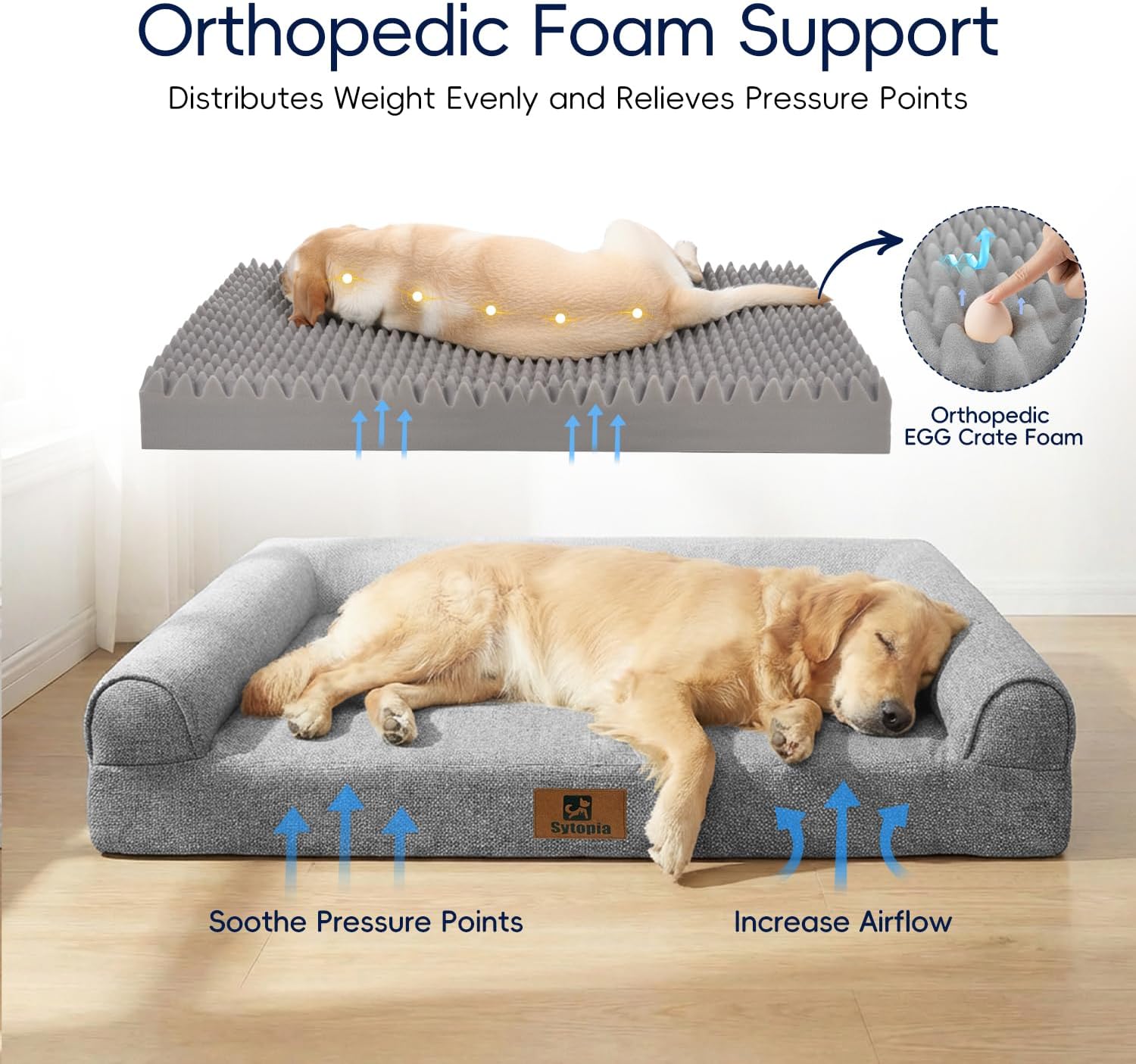 Sytopia 42 Inch Indestructible Dog Beds for Large Dogs, Big Chew Proof Orthopedic Egg Crate Foam Pet Bed with Washable Removable Cover and Anti-Slip Bottom, Grey - Happypetzone.online - Image 4