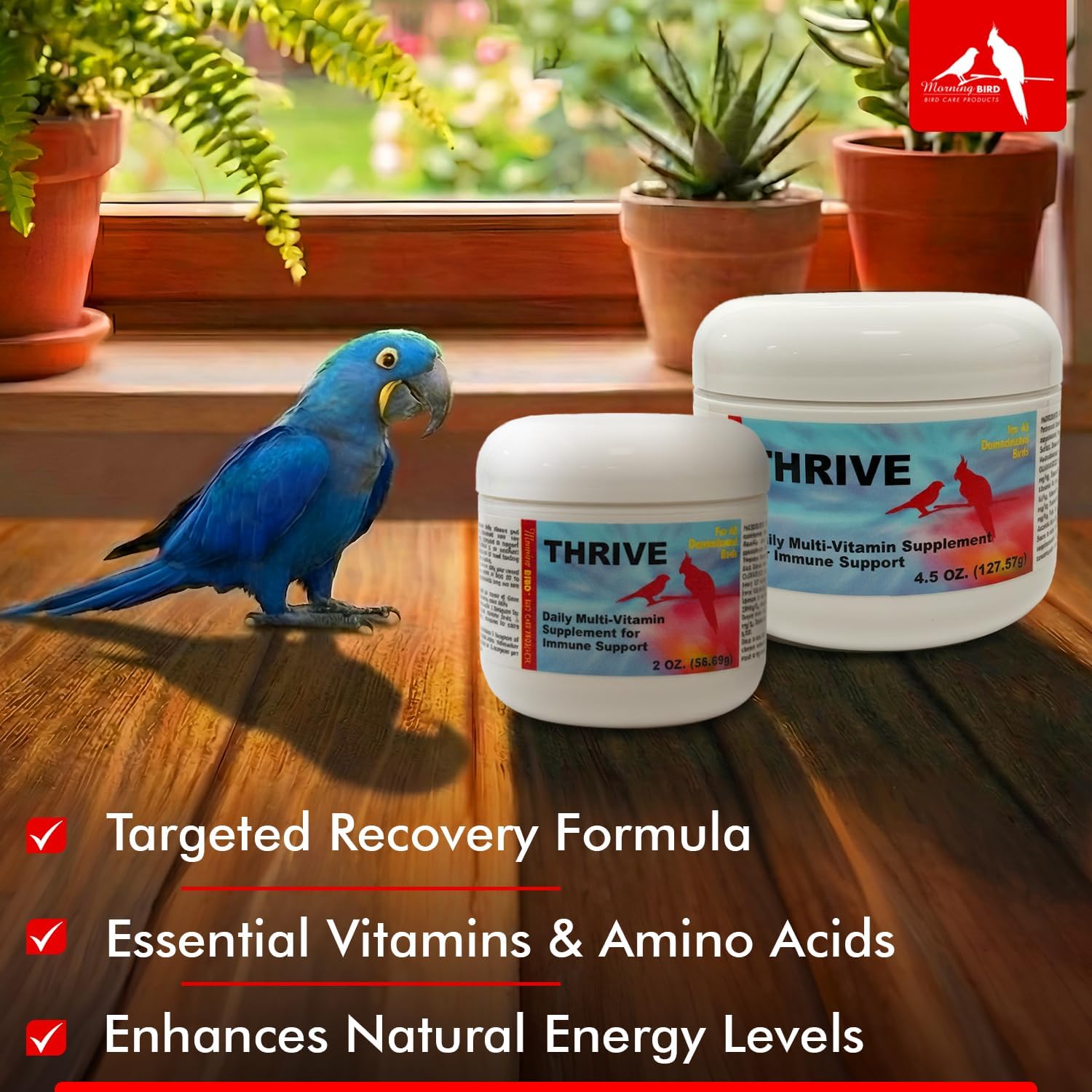 Morning Bird Thrive 2 oz – Daily Multi-Vitamin Bird Supplement for Immune & Recovery Support – Ideal for Sick, Injured, or Recovering Birds – Energy & Wellness Formula for Adult Birds - Happypetzone.online - Image 6