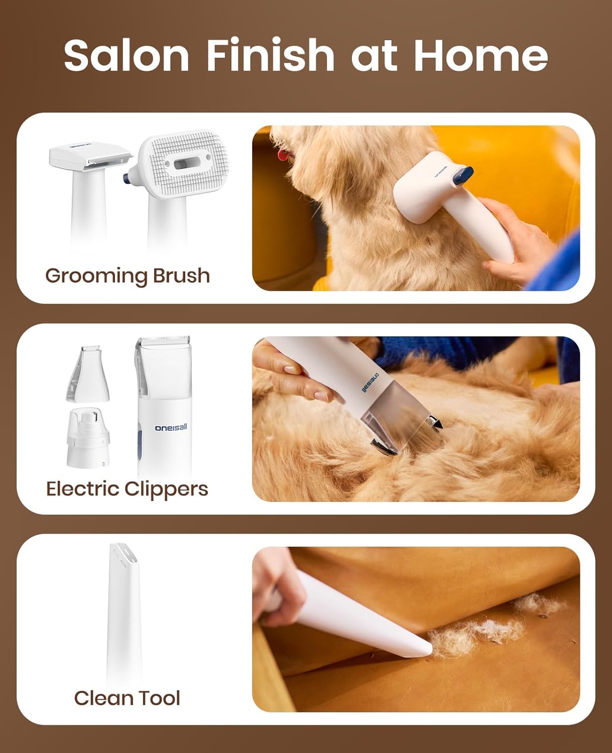 oneisall Dog Grooming Vacuum, 15000Pa Pet Vacuum Kit Shedding 99% Pet Hair, Dog Grooming Clippers with Trimmer Nail Grinder, ≤ 59dB Quiet Brush with 6 Tools, 2L Canister for Home Cleaning,Cozy SE 2 - Happypetzone.online - Image 7