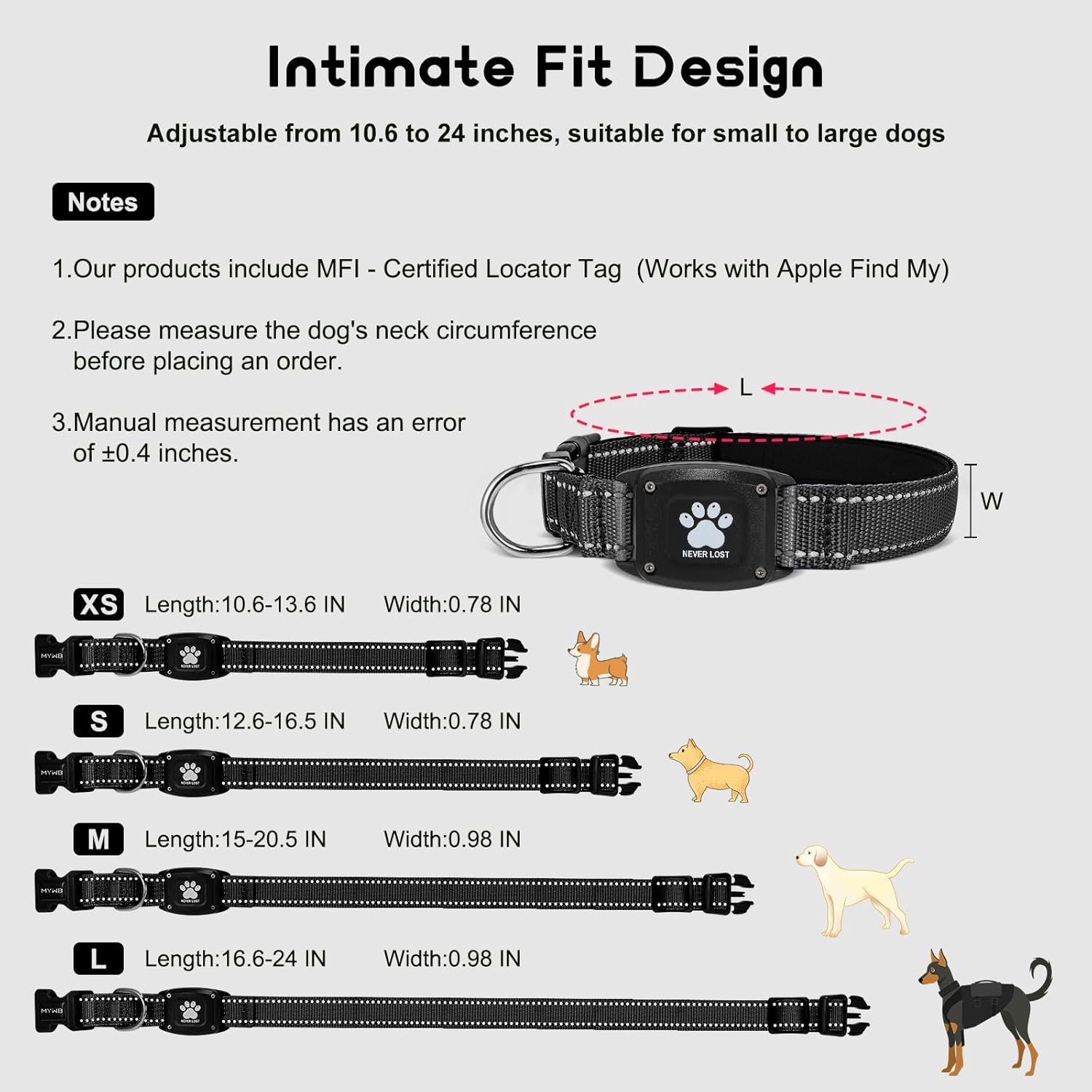 GPS Dog Collar Tracker 2-in-1,Reflective Waterproof Pet Collar,iOS-Only,No Monthly Fees,Unlimited Range,Dog Tracking Collar Pet Tracker,for Small Medium Large Dogs(S (12.6"-16.5"), Black) - Happypetzone.online - Image 5