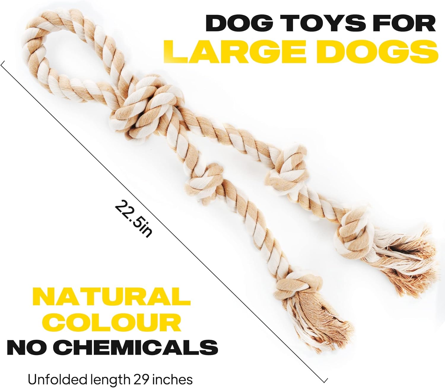 Fida Dog Rope Toys for Aggressive Chewers,Large Dog Toy Designed for Tug of War, Tough Dog Rope Toy Indestructible Made of Undyed Natural Cotton, 29" Large Dog Toys with 3 Big Knots and a Handle - Happypetzone.online - Image 5