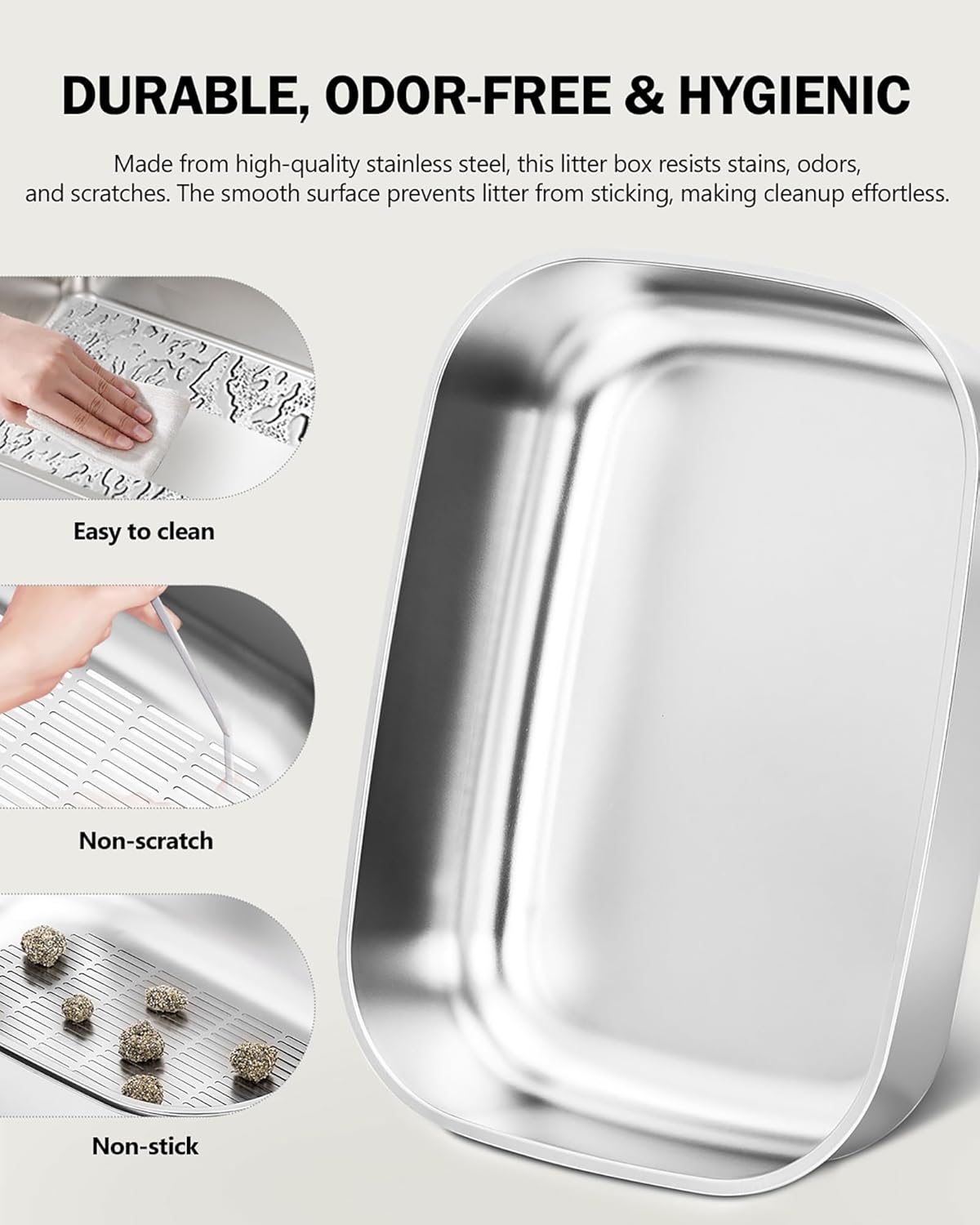 Stainless Steel Sifting Litter Box with Lid, Metal Litter Pan with Scoop for Big Cats Multi Cat, Extra Large Cats Litterbox Odor Control Easy Clean - Happypetzone.online - Image 4