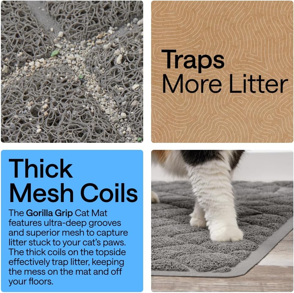 GORILLA GRIP Cat Litter Box Mat, Cushioned Coil Mesh Litter Trapping Mats, Scatter Control Supplies for Less Mess, Phthalate Free, Ultra Deep Catch Grooves, Rinse or Vacuum to Clean, 24x17 Gray - Happypetzone.online - Image 3