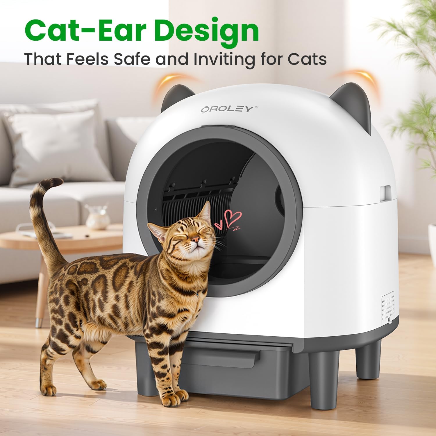OROLEY Self Cleaning Litter Box, Automatic Litter Box,Odor Control Robot, Cat Ears Design,APP Real-Time Monitor, Cat Litter-Boxs for Multiple Cats,Infrared Safety Sensor, with 1 Trash Bag - Happypetzone.online - Image 7