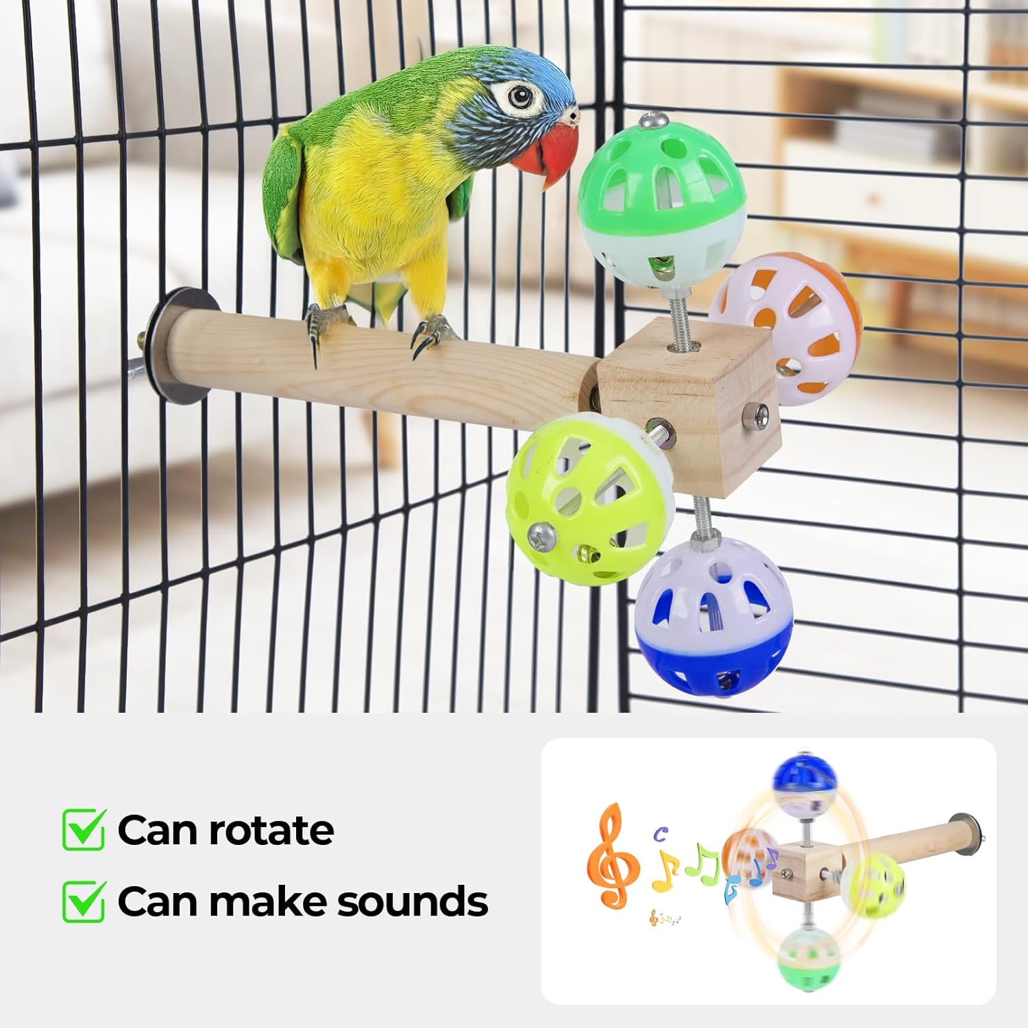 Bird Stand Perch Toy with Rotating Balls, Bird Toys for Parakeets, Ideal for Parakeets, Cockatiels & Lovebirds (NOT for Too Small BIRDCAGES - Avoid Unwanted Returns)(1PCS) - Happypetzone.online - Image 3