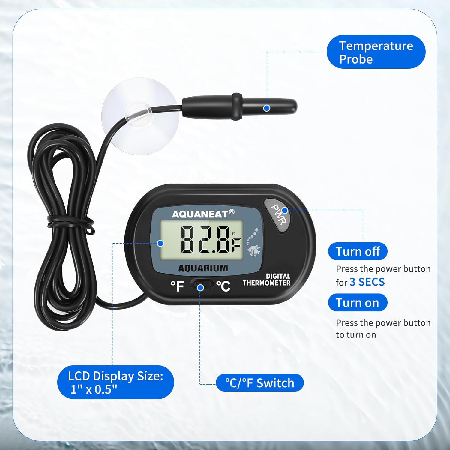 AQUANEAT 2 Pack Aquarium Thermometer, Fish Tank Thermometer, Digital Temperature Test, with Large LCD Display - Happypetzone.online - Image 3