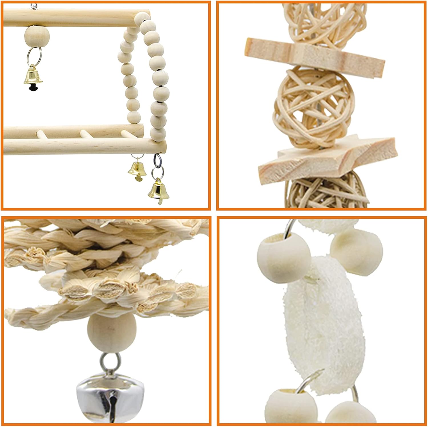 Deloky 7 Packs Bird Parrot Swing Chewing Toys-Hanging Bell Bird Cage Toys Suitable for Small Parakeets, Cockatiels, Conures, Finches,Budgie,Macaws, Parrots, Love Birds - Happypetzone.online - Image 5