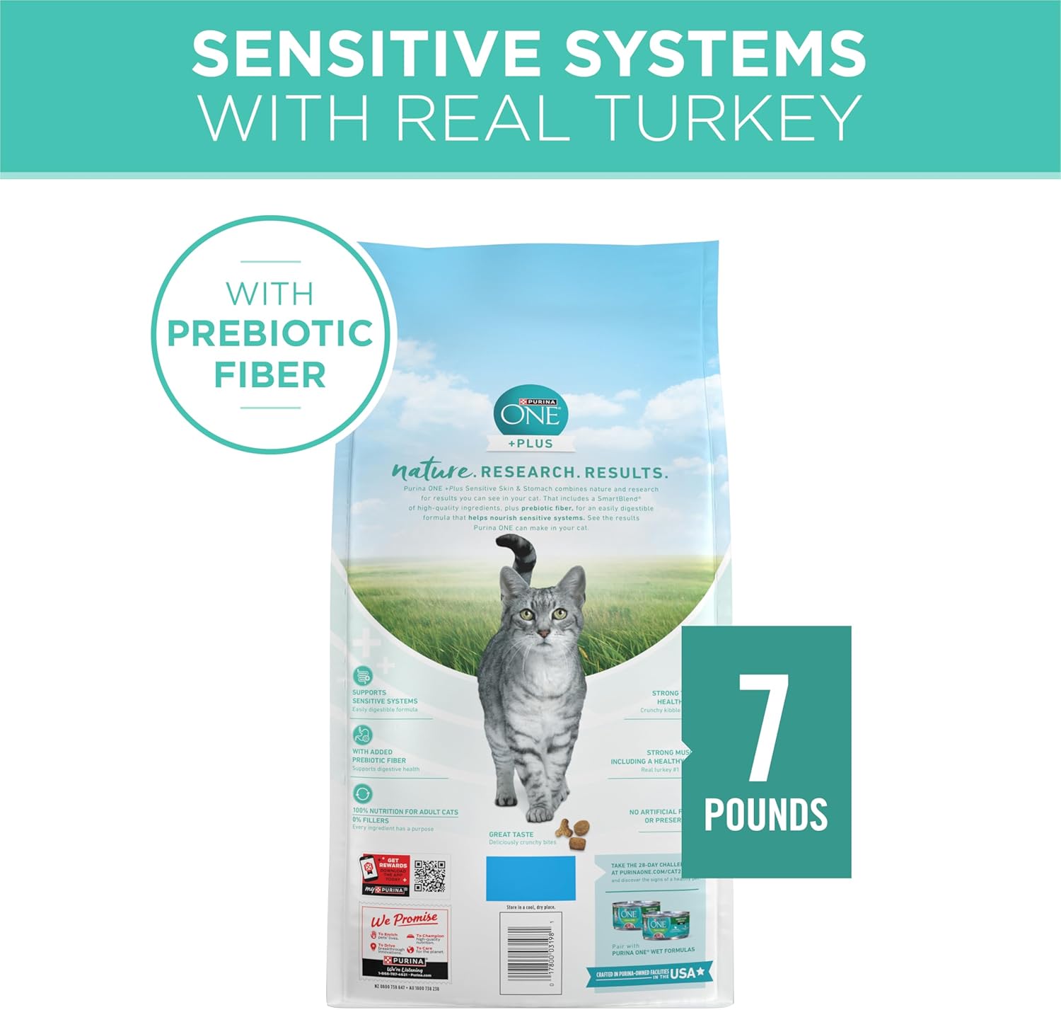 Purina ONE Sensitive Stomach, Sensitive Skin, Natural Dry Cat Food, +Plus Sensitive Skin and Stomach Formula - 7 lb. Bag - Happypetzone.online - Image 9