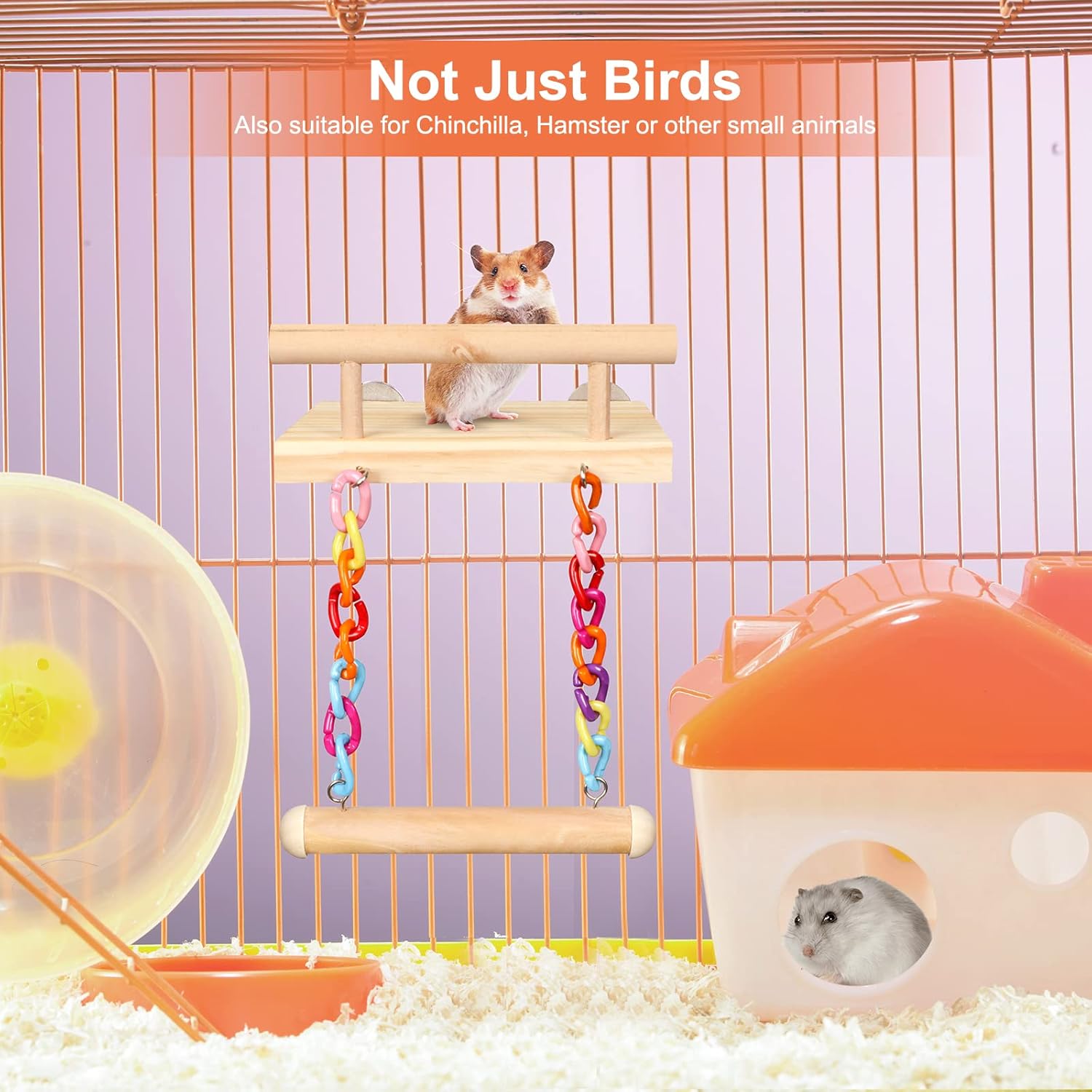 FrgKbTm Bird Perches Cage Toys Parrot Wooden Platform Play Gyms Exercise Stands with Acrylic Wood Swing Ferris Wheel Chewing for Animals Green Cheeks, Baby Lovebird, Chinchilla, Hamster Budgie - Happypetzone.online - Image 4