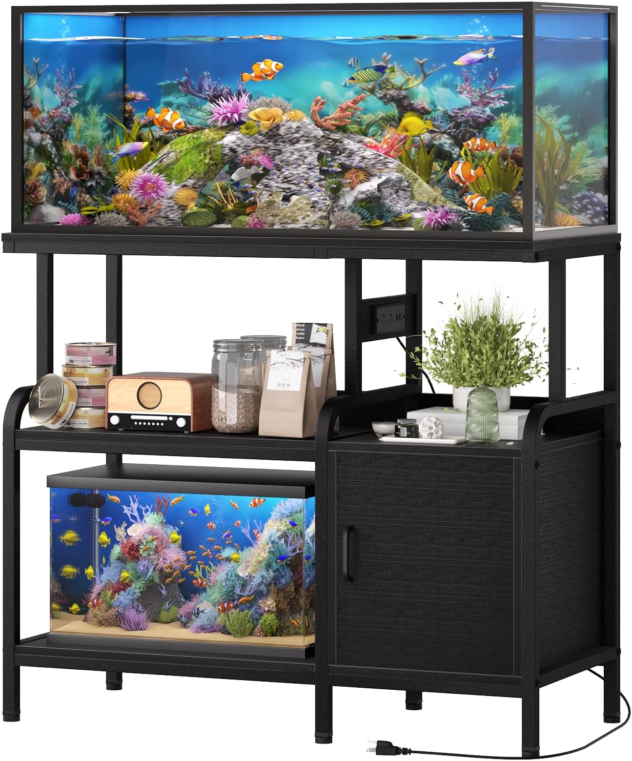 40 Gallon Fish Tank Stand with Power Outlet, Heavy Duty 3-Tier Aquarium Stand,Reptile Terrarium Stand with Storage Cabinet, 36.8"×18.5" Metal Sturdy Steel Frame, 750lbs Capacity, Black - Happypetzone.online - Image 9