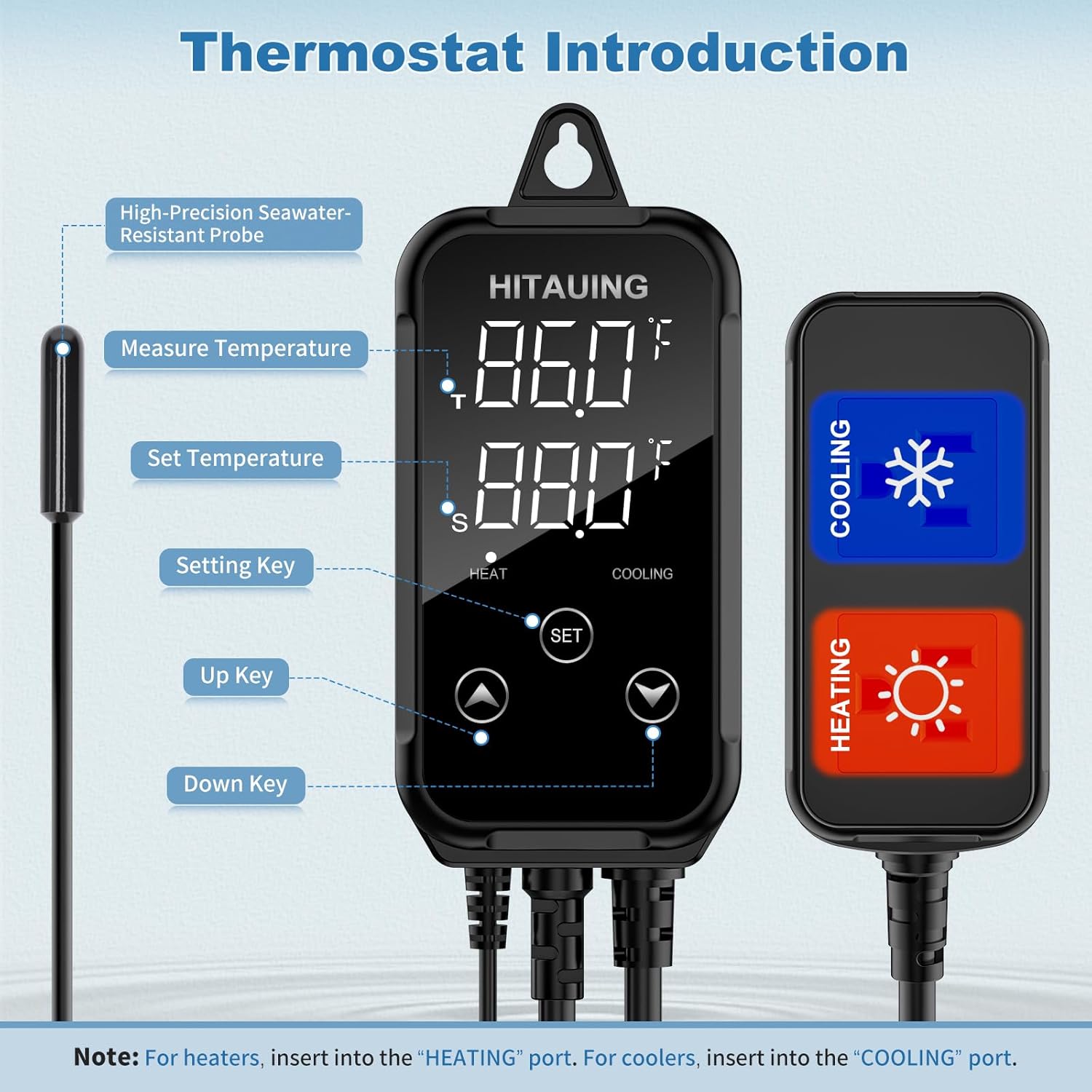 HiTauing Digital Temperature Controller, Aquarium Heater Reptile Thermostat Heating and Cooling Dual Outlet with Seawater-Resistant Probe for Fish Tanks, Reptile Tanks, Greenhouse & Seedling Mat - Happypetzone.online - Image 4