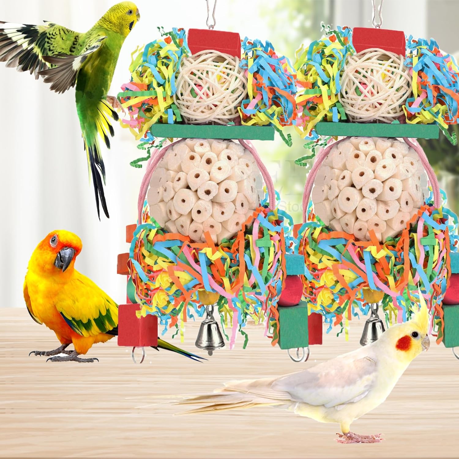 BBjinronjy Bird Toys,2PCS Hanging Natural Soft Sola Ball Beak Chew Shred Forage Toys for Parrots,Cockatiel,Conure,Love Birds,Parakeets,Budgie and Other Small Birds - Happypetzone.online - Image 4