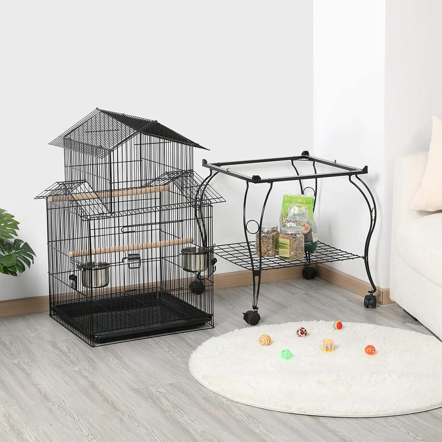 Yaheetech Budgie Cage 55-inch Rolling Standing Triple Roof Medium Parrot Cage Pet Bird Cage with Detachable Stand for Cockatiels Sun Parakeets Green-cheeked Conures Macaw - Happypetzone.online - Image 5
