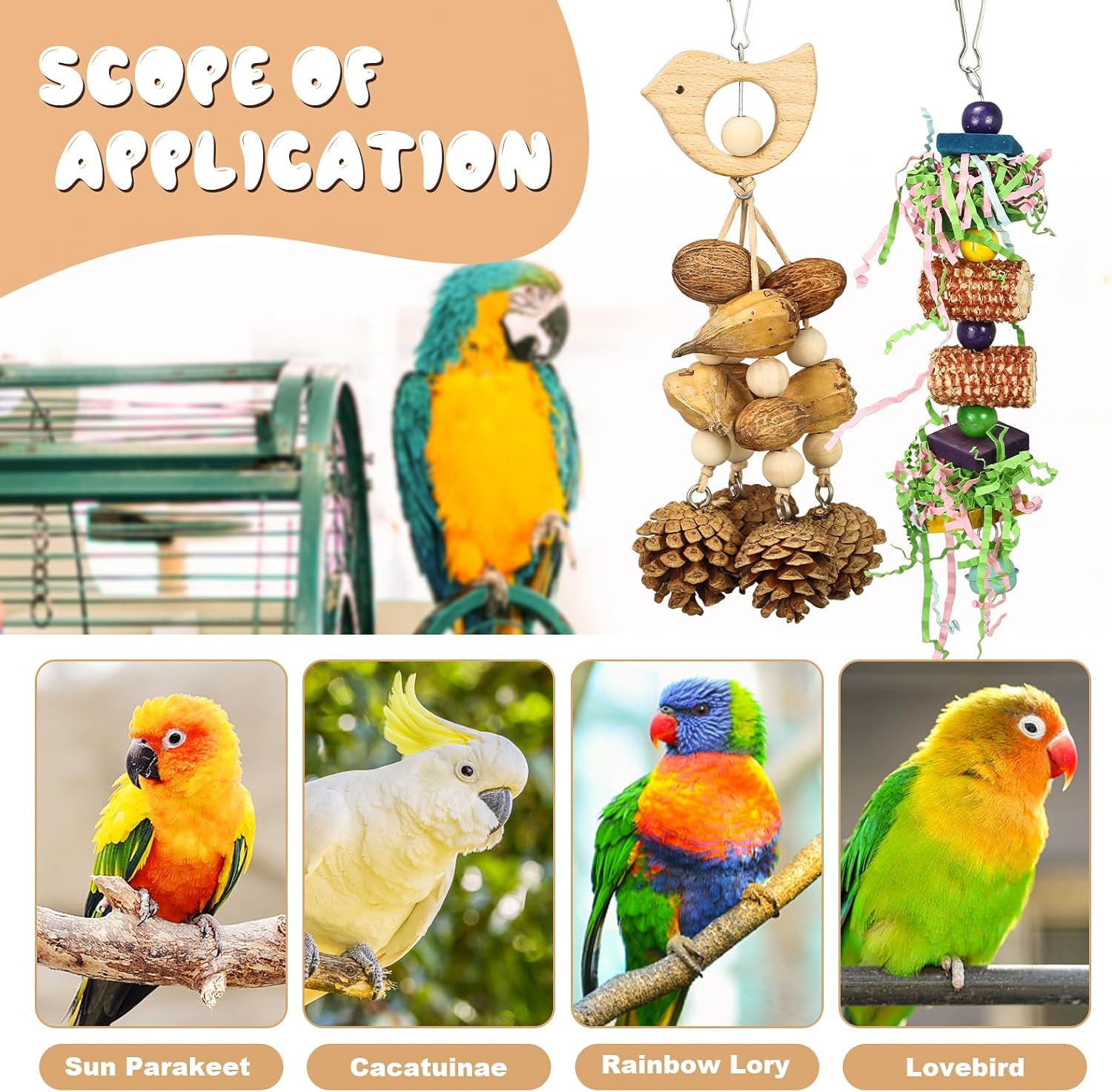 Bird Toys 3 Pack Parrot Toys Natural Bird Cage Accessories Shredded Foraging Supplies Suitable for Parakeets, Cockatiels, Conures, Lovebirds and Most Small to Medium - Happypetzone.online - Image 5