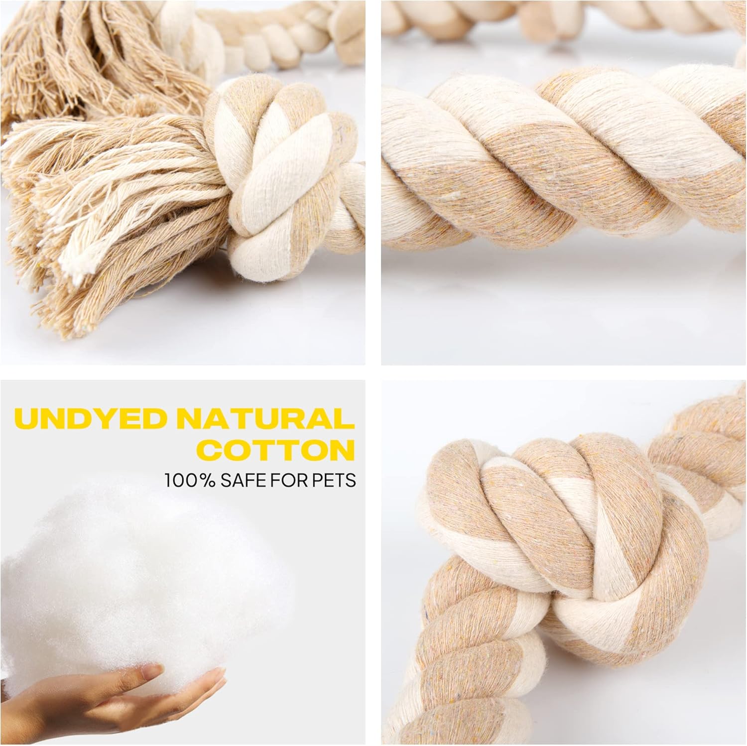 Fida Dog Rope Toys for Aggressive Chewers,Large Dog Toy Designed for Tug of War, Tough Dog Rope Toy Indestructible Made of Undyed Natural Cotton, 29" Large Dog Toys with 3 Big Knots and a Handle - Happypetzone.online - Image 3