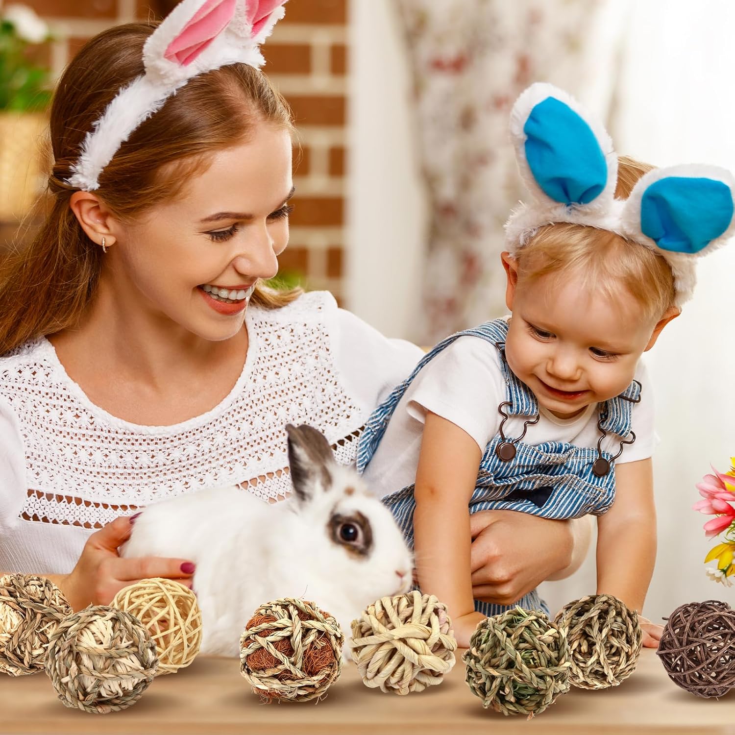 VESPRO Bunny Chew Grass Balls, (8 Pcs) Rolling Chew Toys for Small Animals, Natural Chew Grass Toys and Bunny Treats for Rabbits, Guinea Pigs, Chinchillas, Hamsters, Mice Teeth Grinding - Happypetzone.online - Image 7