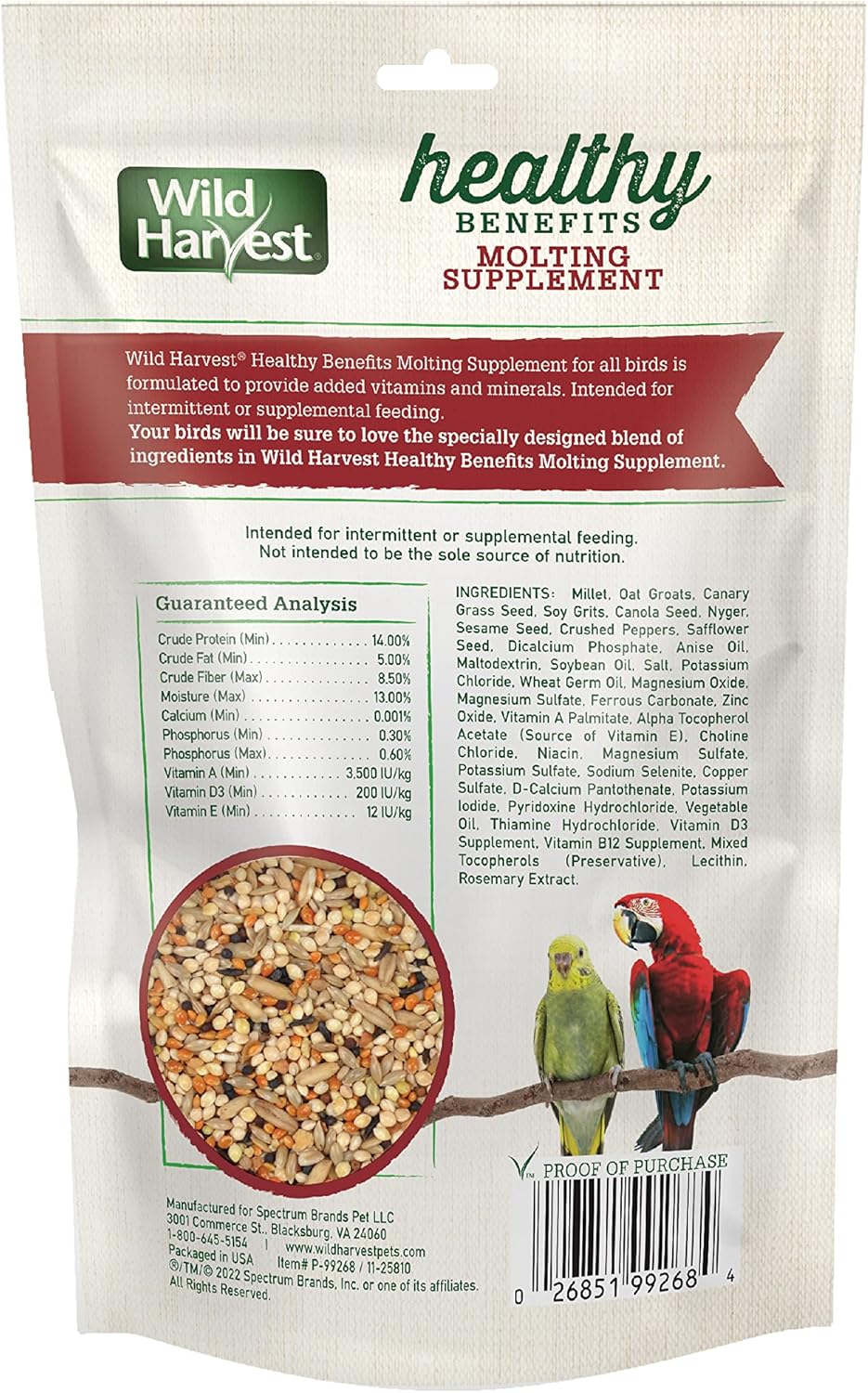 Wild Harvest Healthy Benefits Molting Supplement, 7.5 Oz., for All Birds - Happypetzone.online - Image 2