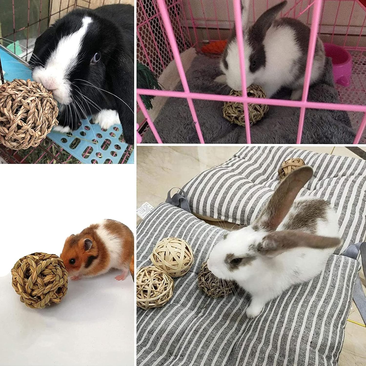 Hamiledyi Rabbit Grass Bed for Bunny, 21 Pcs Rabbit Chew Toys for Teeth Grinding Sweet Bamboo Timothy Stick Woven Grass Ball Pine Cone Natural Straw Bedding for Guinea Pig Hamster Chinchilla - Happypetzone.online - Image 5