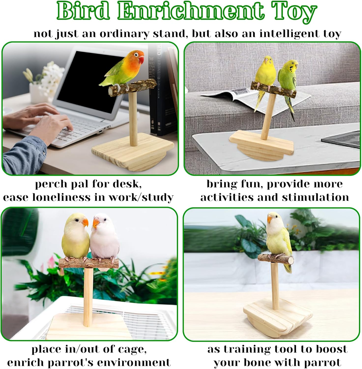 Natural Wood Bird Perch Stand Training, Intelligence Puzzle Enrichment Toys for Parakeets, Wooden Parrot Perch Platform, Bird Playground Play Stands for Conure, Cockatiel, Budgie Interactive Toys - Happypetzone.online - Image 5