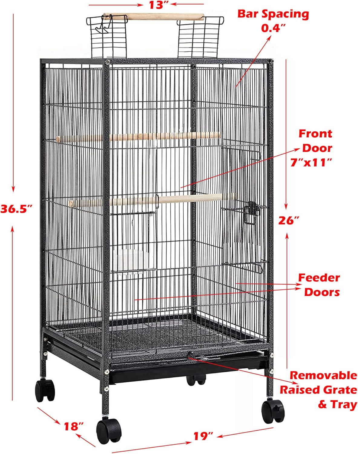 36-Inch Deluxe Sturdy Wrought Iron Bird Flight Open Play Top Cage with Rolling Stand for Parrots Conure Lovebird Cockatiel - Happypetzone.online - Image 2
