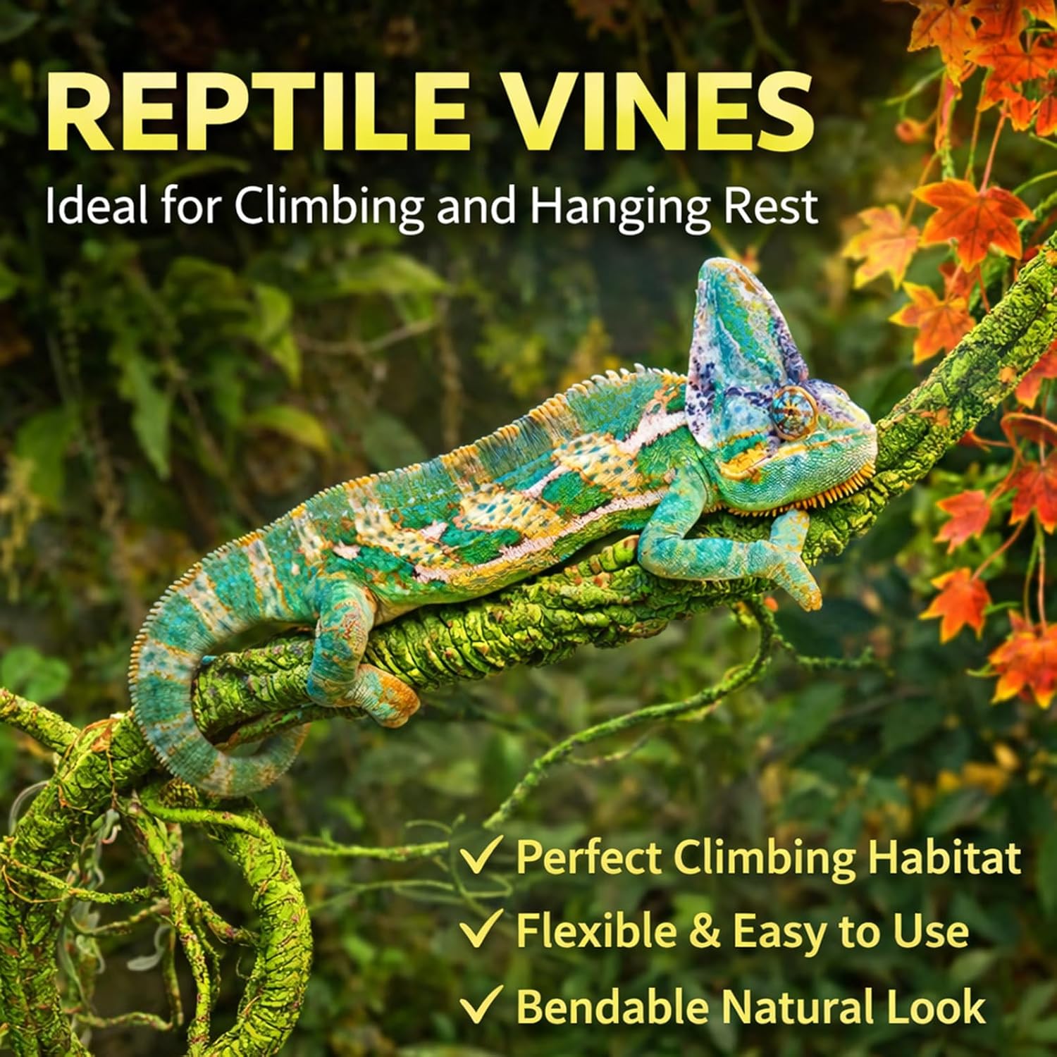 Grddaef Reptile Vines Plants for Terrarium, Flexible Vines Jungle Climbing Branch with Leaves Tank Decor for Snakes Bearded Dragons Geckos Hermit Crabs Lizards Chameleons - Happypetzone.online - Image 4