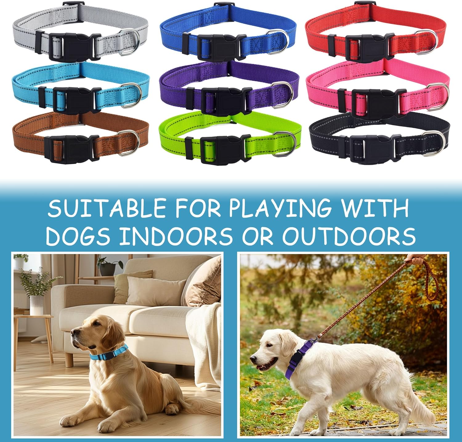30 Pcs Reflective Dog Collar Bulk Adjustable Nylon Puppy Collar for Small Medium Girl and Boy Dogs Large Dogs Multiple Pet with Quick Release Buckle for PET Travel Walk Daily (Medium, 10 Colors) - Happypetzone.online - Image 5