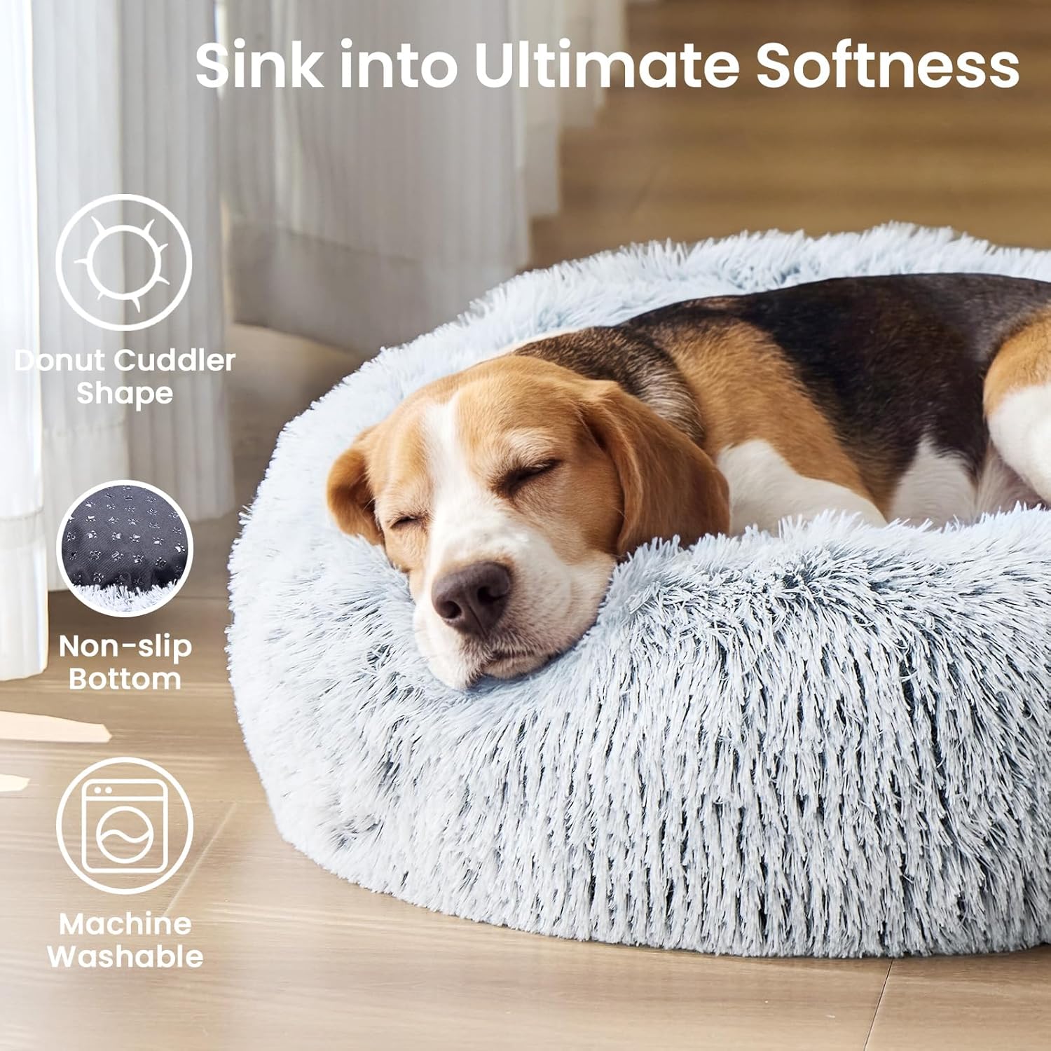 JOLLYVOGUE Small Dog & Cat Beds for Indoor Cats - 20 inches Calming Donut Dog Bed for Kittens & Puppies, Washable Round Fluffy Plush Faux Fur Pet Beds (Smoke Grey) - Happypetzone.online - Image 2