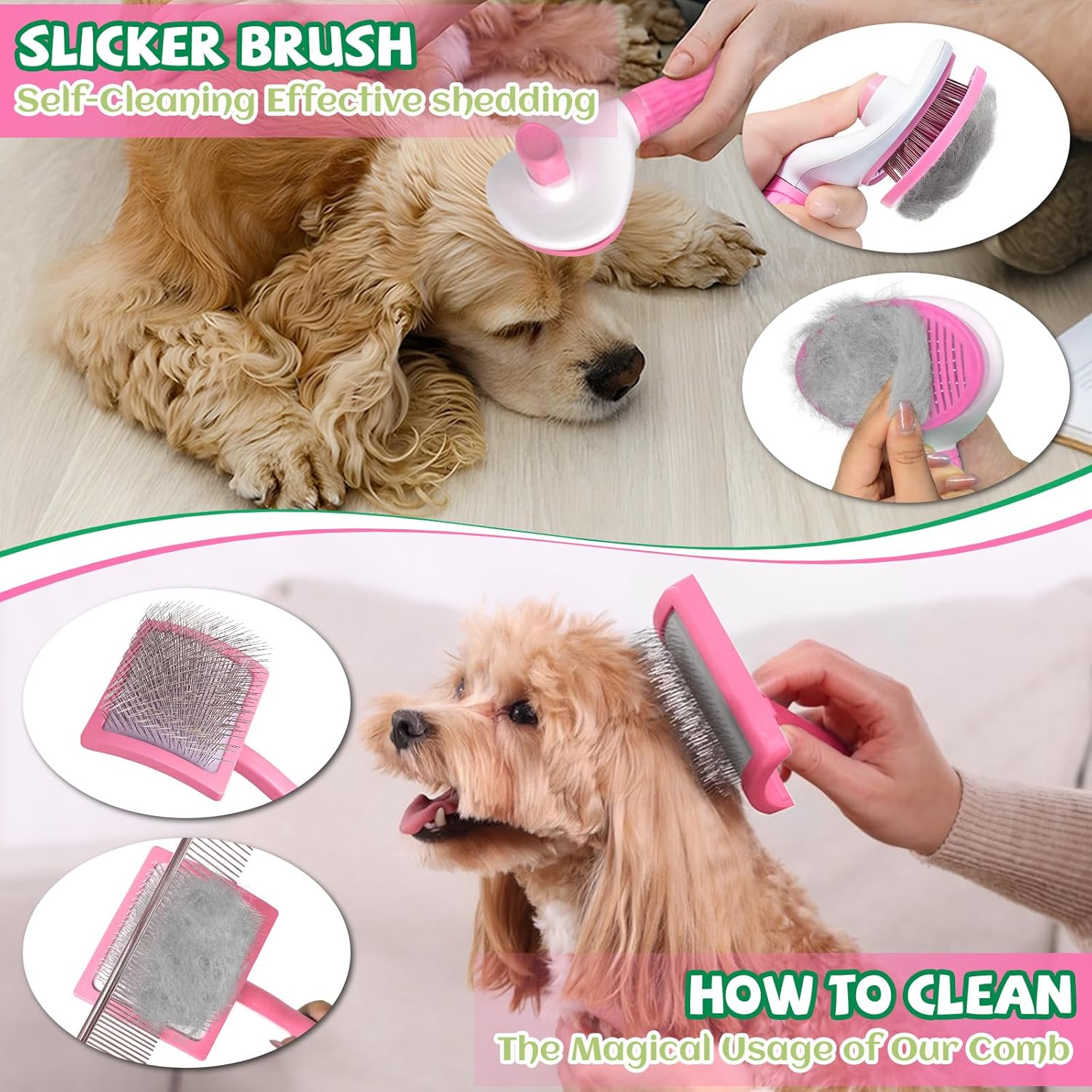 8PCS Dog Slicker Brush for Dogs Grooming Kit,Bath Grooming Kit for Pets,Hair Brush Set with Towel,Washing Gloves,Slicker Comb,and Shampoo Scrubber Brush for Small and Large Dogs and Cats Cats(Pink) - Happypetzone.online - Image 4