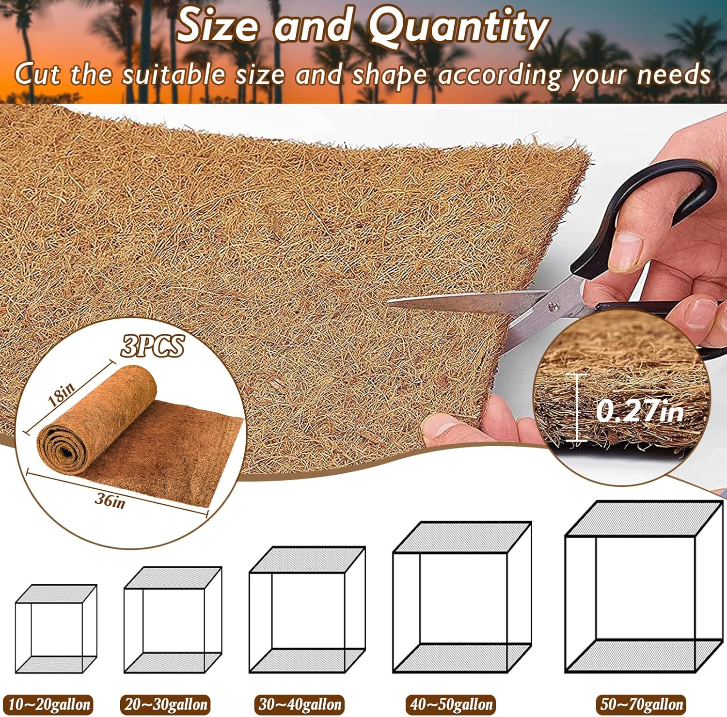 ZeeDix 3 Rolls Reptile Mat, 18 x 36 inches Natural Coconut Fiber Liner Mat Flooring Accessories for Reptile Tank - Bearded Dragon Tortoise Lizard Turtle Snake Leopard Gecko Substrate Bedding - Happypetzone.online - Image 2