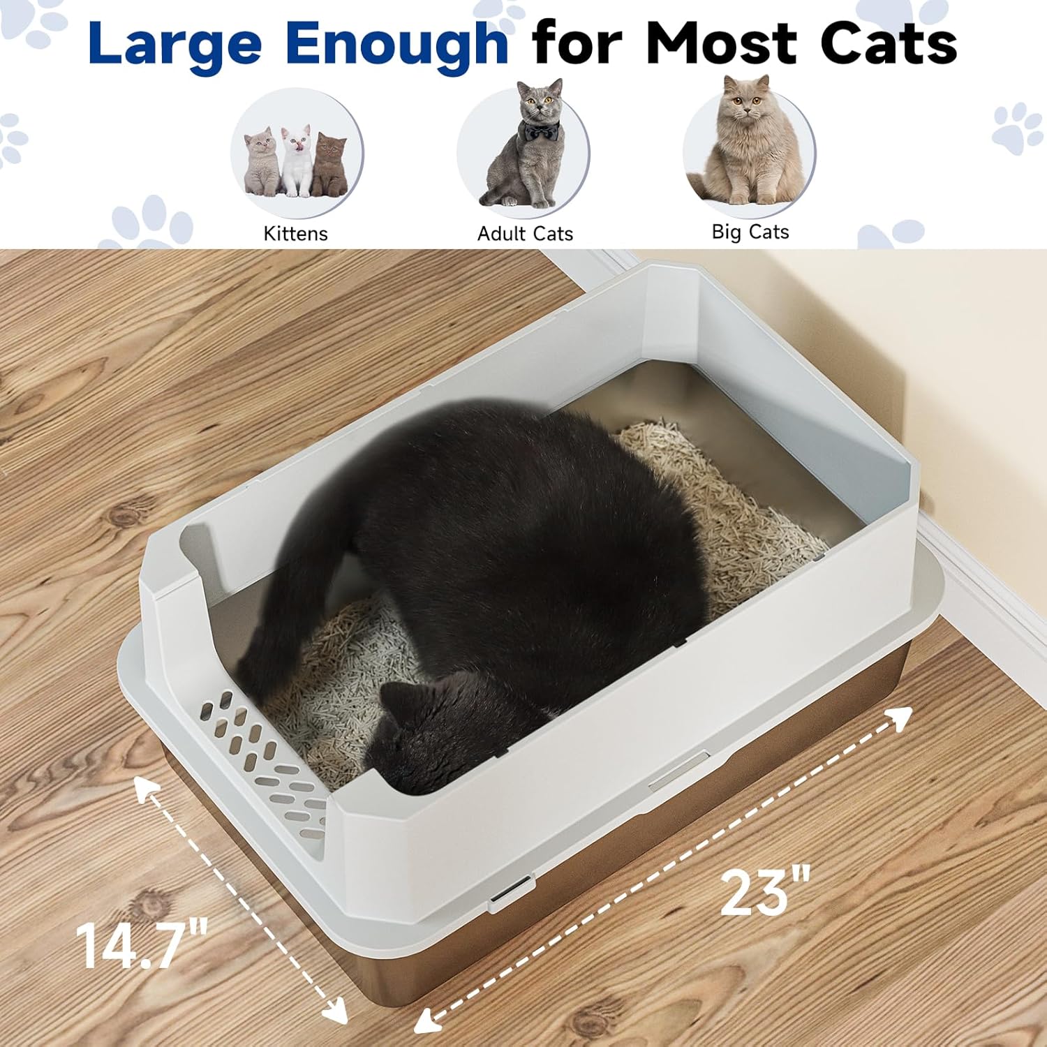 TENTIZON Stainless Steel Cat Litter Box with Lid, Large Covered Enclosed Kitty Litterbox with Hood, Flip Top, High Side, Litter Mat, Scoop for Big Cats, Kitten, No Odor, No Mess, Easy Clean, Grey - Happypetzone.online - Image 7