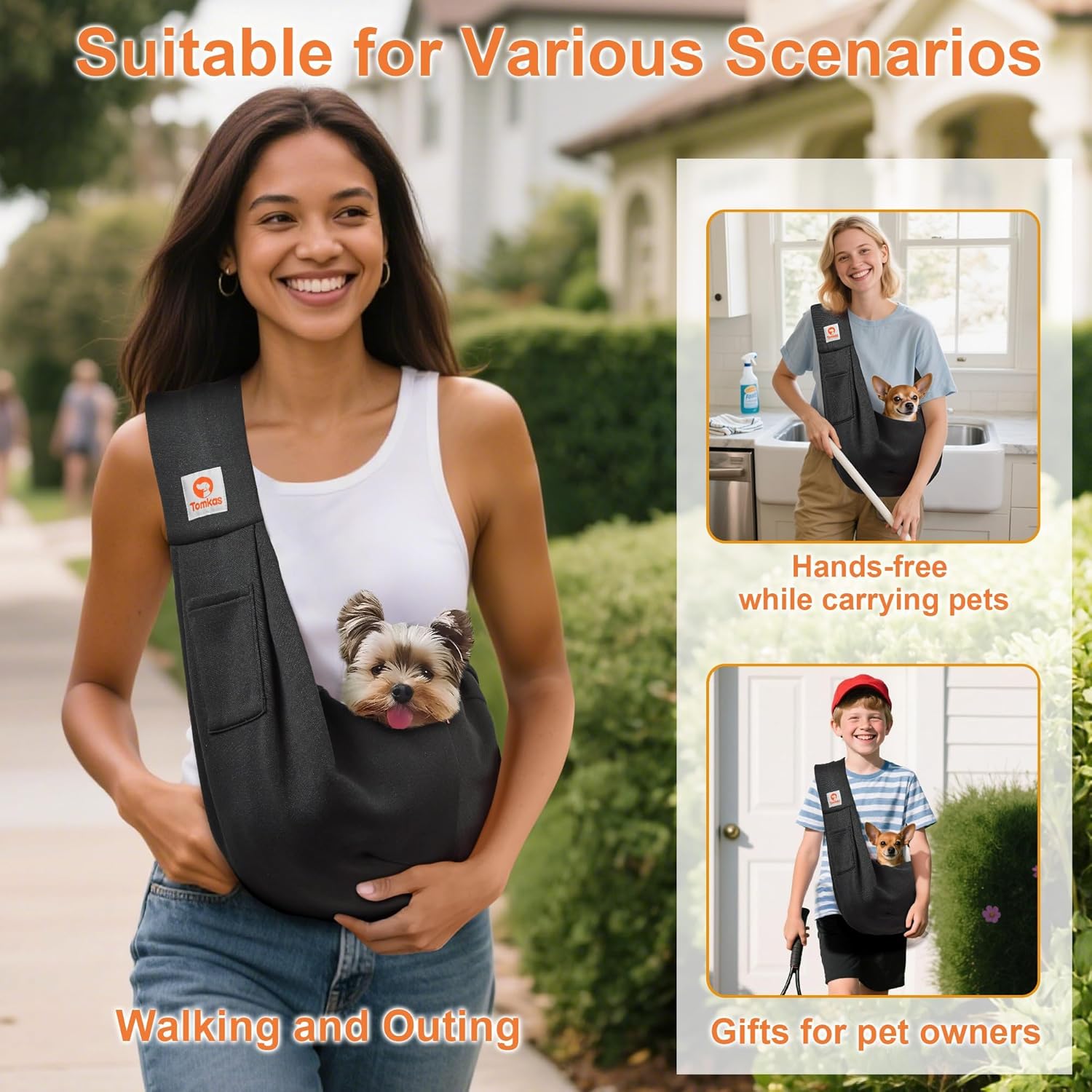 Tomkas Small Dog Sling Carrier - Classic Pocket & Classic Strap - Wrap Carrier - for 3-10 lbs Pets(Black) - Happypetzone.online - Image 2