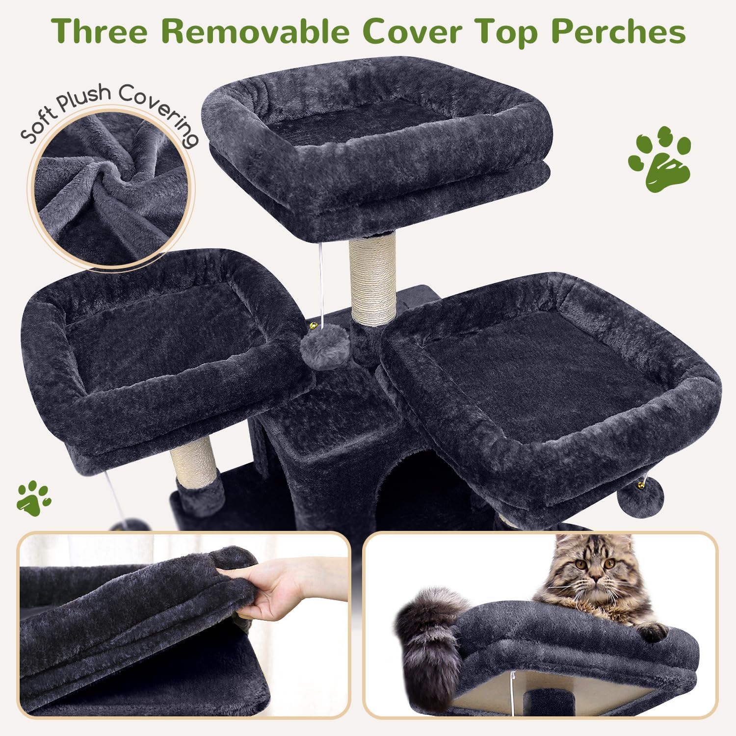Globlazer Big Cat Tower for Indoor Cats, 80inch Cat Tower for Multiple Adult Cats XXL Cat Tree with Scratching Post, Hammock, 3 Perches, 2 Condos, 2 Hanging Basket, F80, Dark Grey - Happypetzone.online - Image 2