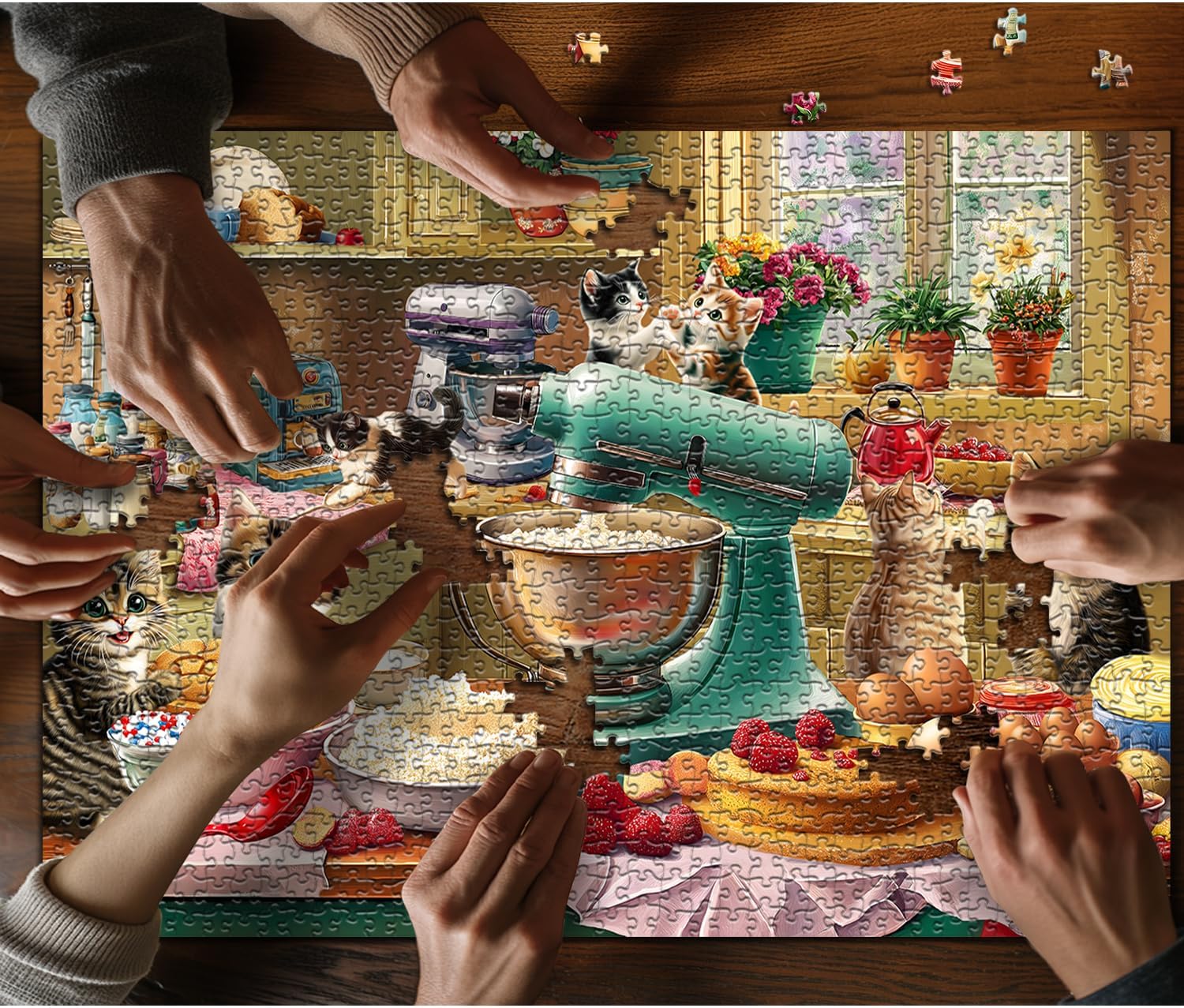 Cat Puzzles for Adults 1000 Pieces, Funny Puzzles Kittens, Food Cake Cat in Kitchen Puzzle, Animal Kitty Jigsaw Puzzle Challenge - Happypetzone.online - Image 4