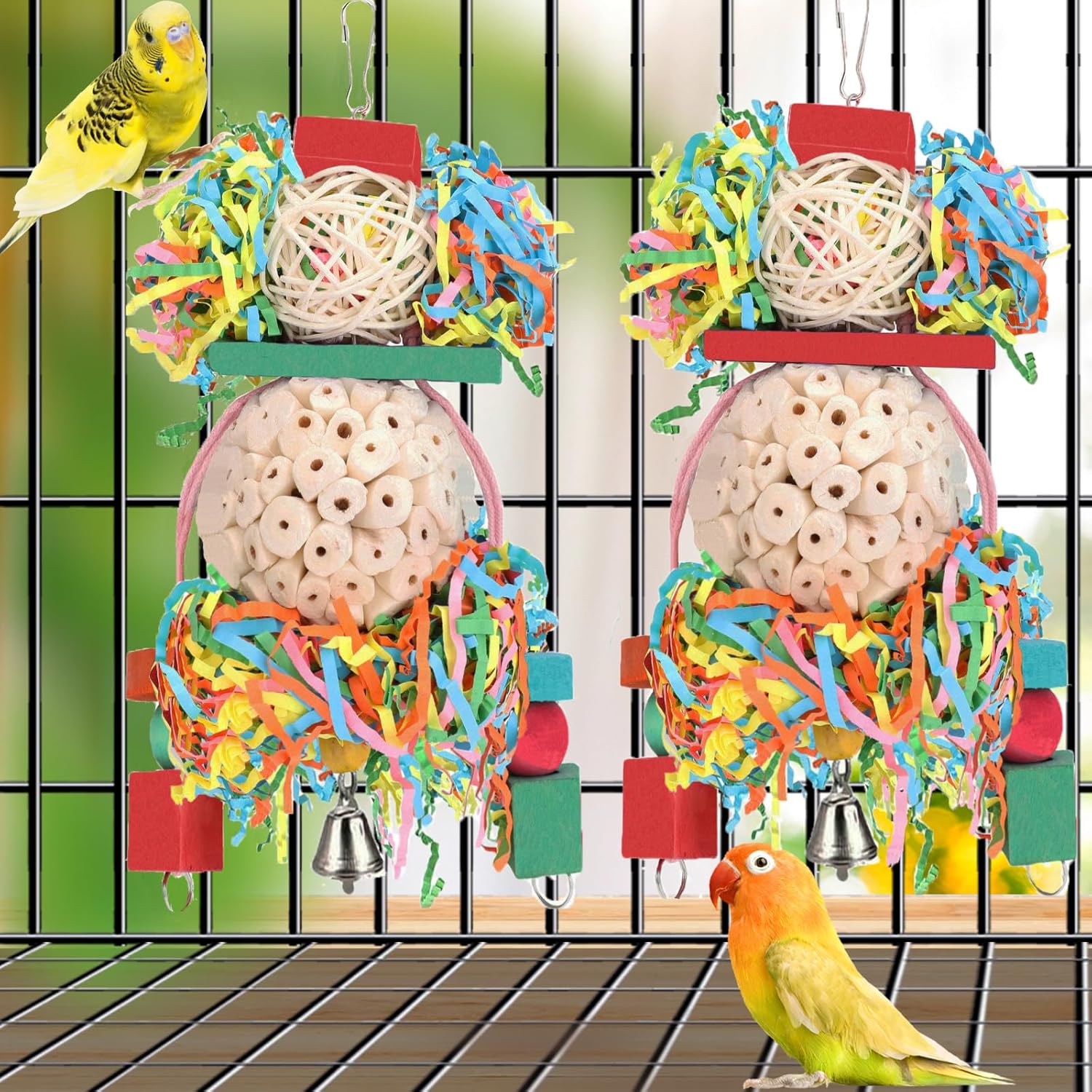 BBjinronjy Bird Toys,2PCS Hanging Natural Soft Sola Ball Beak Chew Shred Forage Toys for Parrots,Cockatiel,Conure,Love Birds,Parakeets,Budgie and Other Small Birds - Happypetzone.online - Image 6