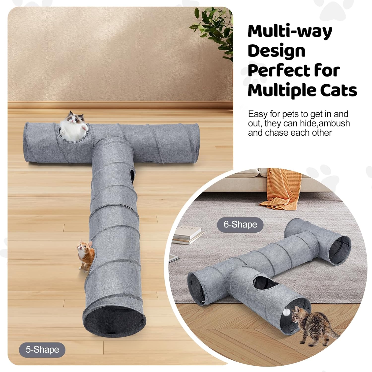 Cat Tunnel, 3 Straight Shaped Tunnels 6 DIY Shapes with Wand Toys, No Noise Scratch Resistant Cool Linen Fabric, Interactive Pet Tunnel Tube for Indoor Cats, Puppy and Rabbits - Happypetzone.online - Image 4