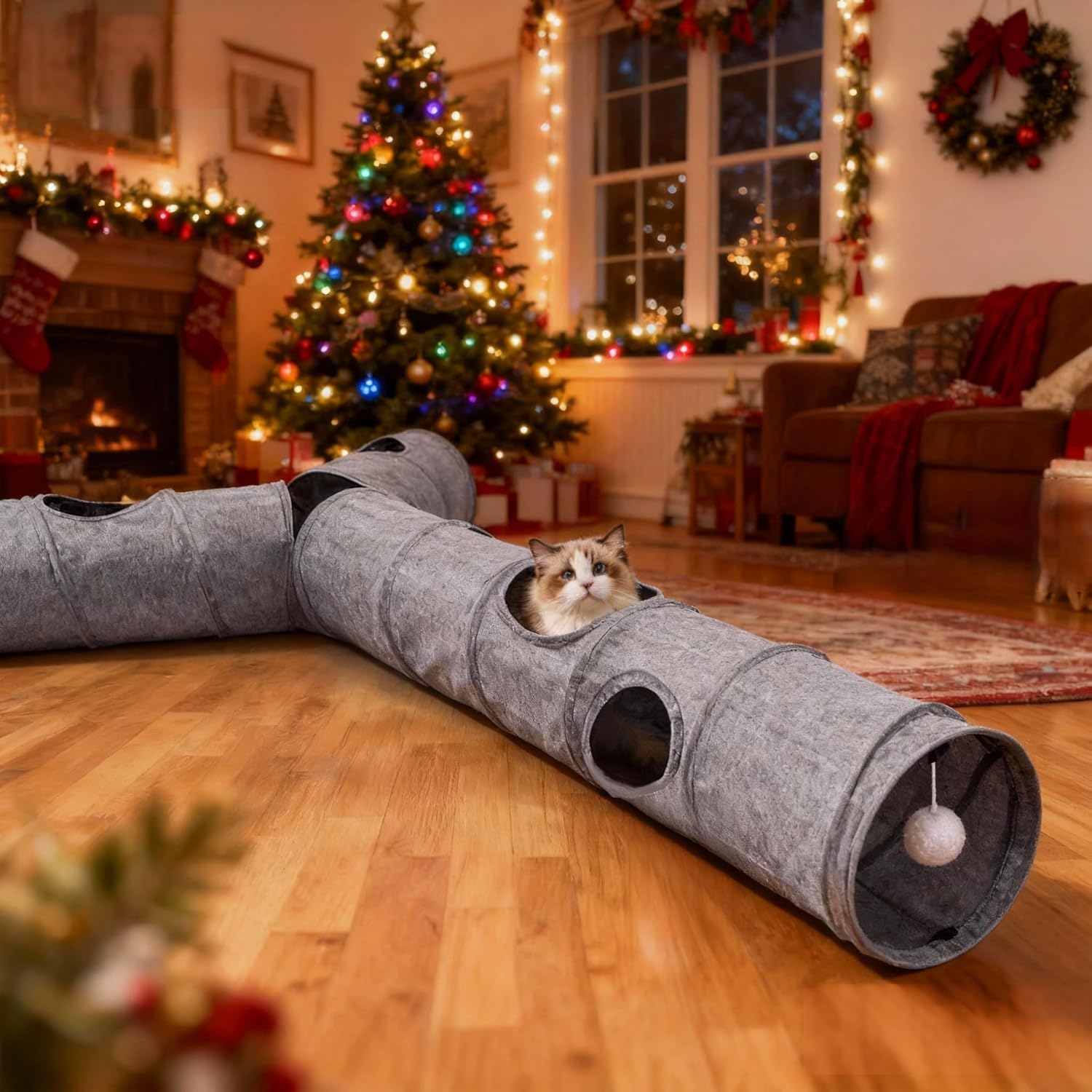 Cat Tunnel, 3 Straight Shaped Tunnels 6 DIY Shapes with Wand Toys, No Noise Scratch Resistant Cool Linen Fabric, Interactive Pet Tunnel Tube for Indoor Cats, Puppy and Rabbits - Happypetzone.online - Image 7