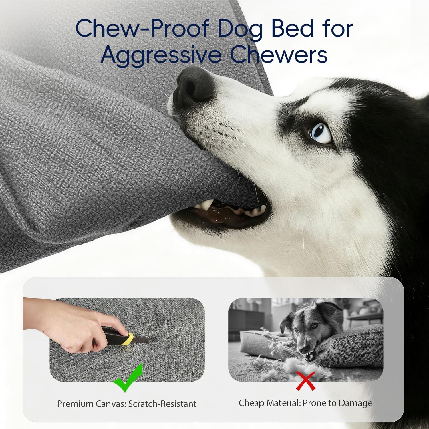 Sytopia 42 Inch Indestructible Dog Beds for Large Dogs, Big Chew Proof Orthopedic Egg Crate Foam Pet Bed with Washable Removable Cover and Anti-Slip Bottom, Grey - Happypetzone.online - Image 3