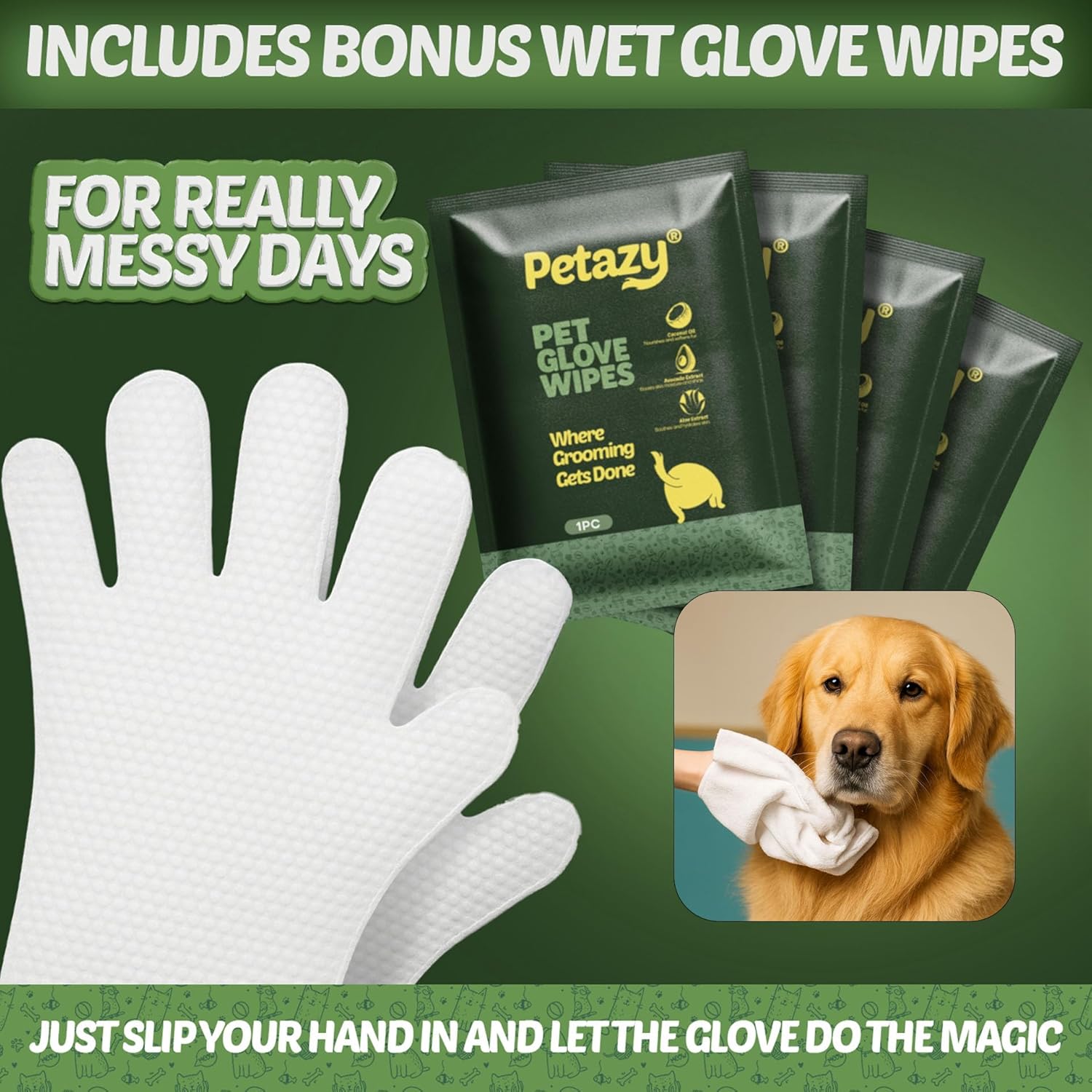 Petazy Dog Wipes for Paws and Butt – 400 Count (8x8in) Hypoallergenic, Deodorizing Pet Wipes for Dogs and Cats | Extra Large, Plant-Based, Lavender Scented | Includes 4 Grooming Glove Wipes - Happypetzone.online - Image 4