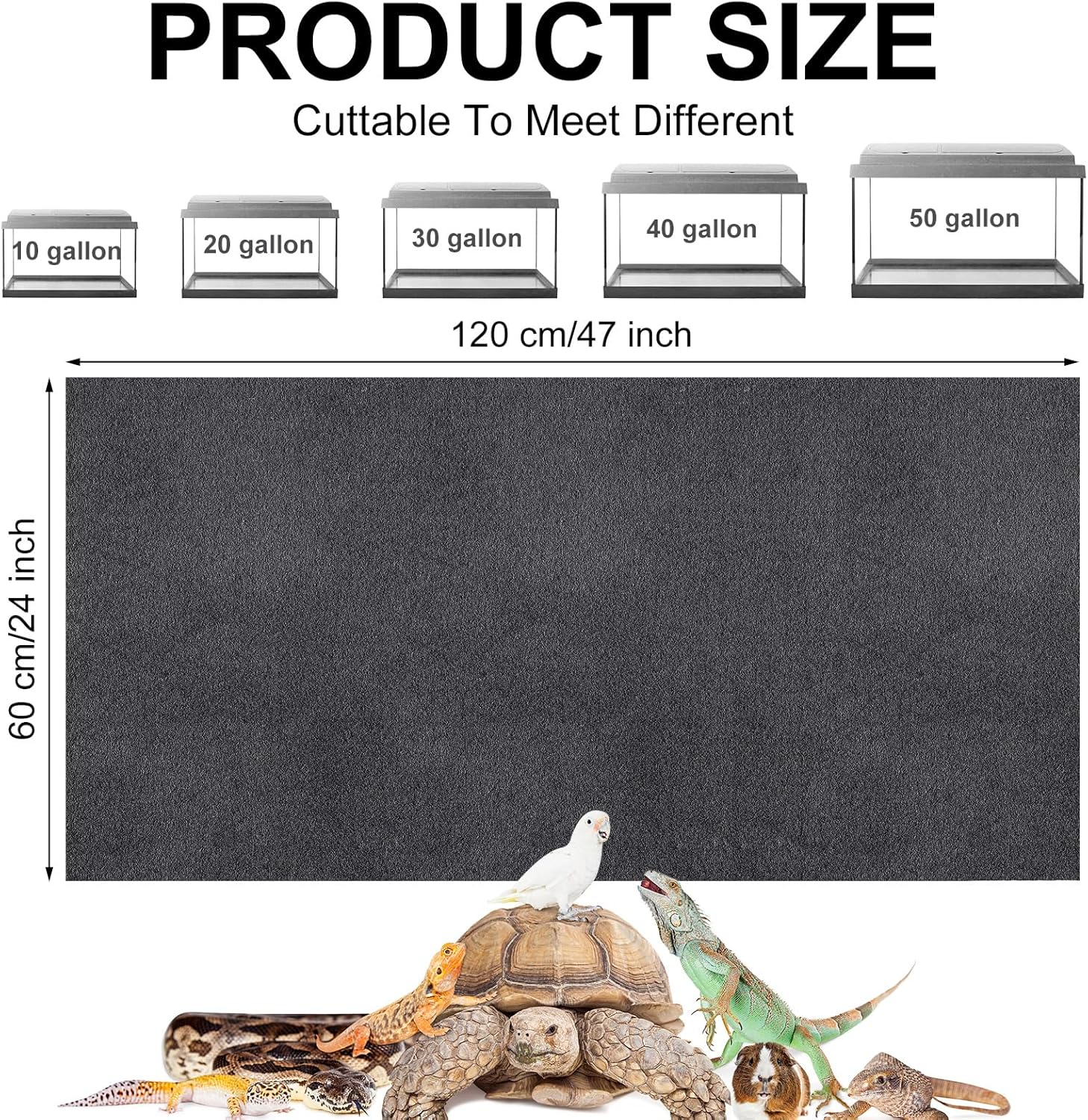 Haull 4 Pcs Reptile Carpet Pet Terrarium Floor Liners Bedding Substrate Liner Supplies Reptile Cage Mat Tank Accessories for Lizard Bearded Dragon Tortoise Snake Leopard (Black,47 x 24 Inch) - Happypetzone.online - Image 2