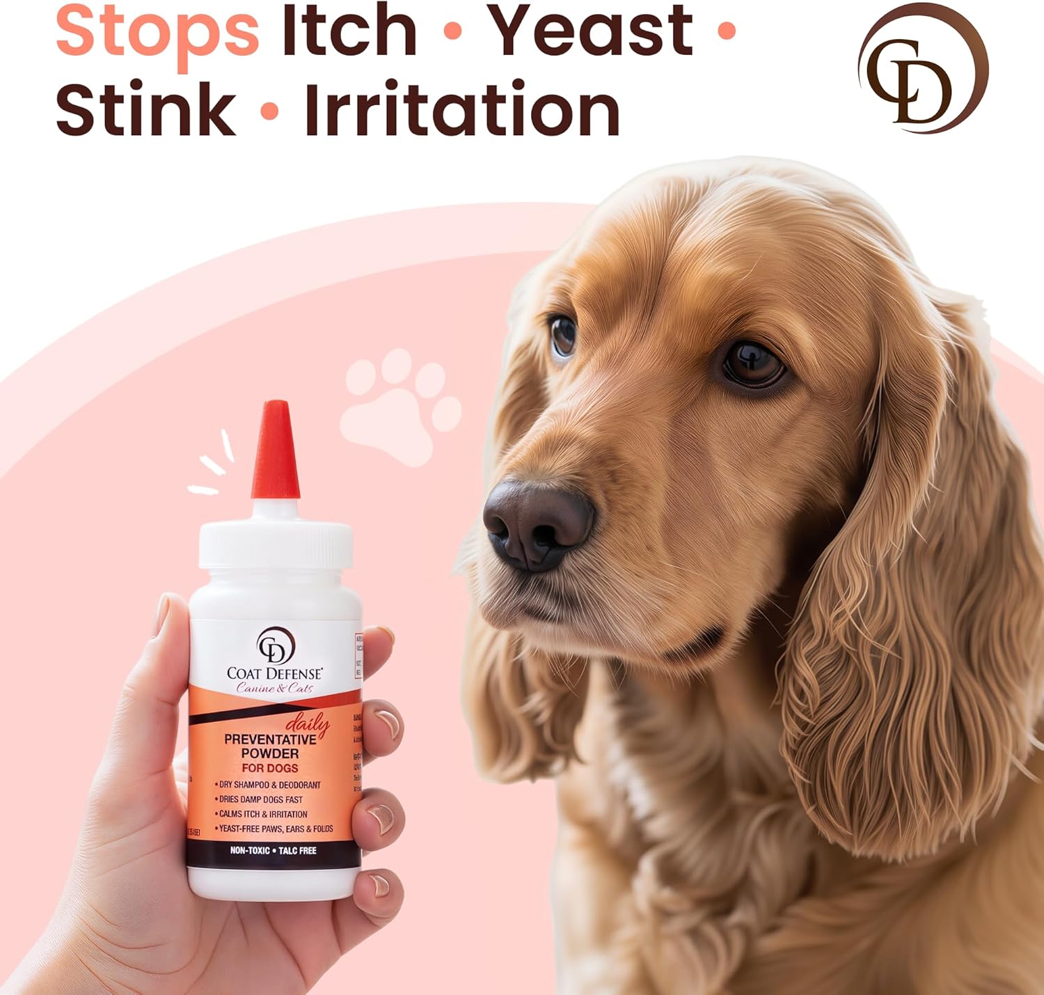 COAT DEFENSE Daily Preventative Powder | Made in USA | 4.2oz Precision Point Waterless Dog Shampoo & Pet Deodorizer for Smelly Dogs | Provides Anti Itch Relief | Dog Shampoo for Dry Itchy Skin - Happypetzone.online - Image 2